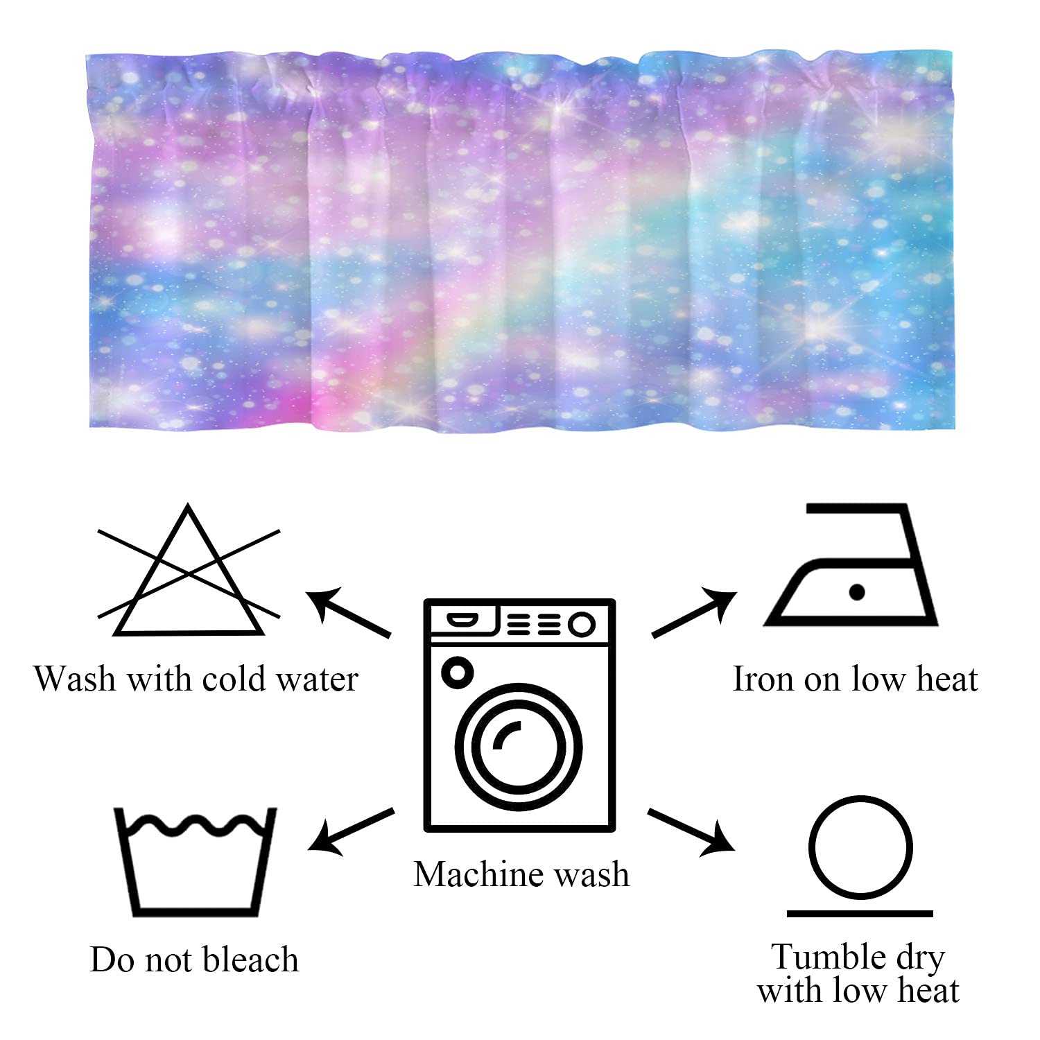 Pastel Rainbow Unicorn & Glitter Stars Kitchen Valance - Galaxy Fantasy Window Curtain for Kitchen Decor, 52x18 Inch - Perfect for Kids' Room, Nursery, or Whimsical Kitchen Design