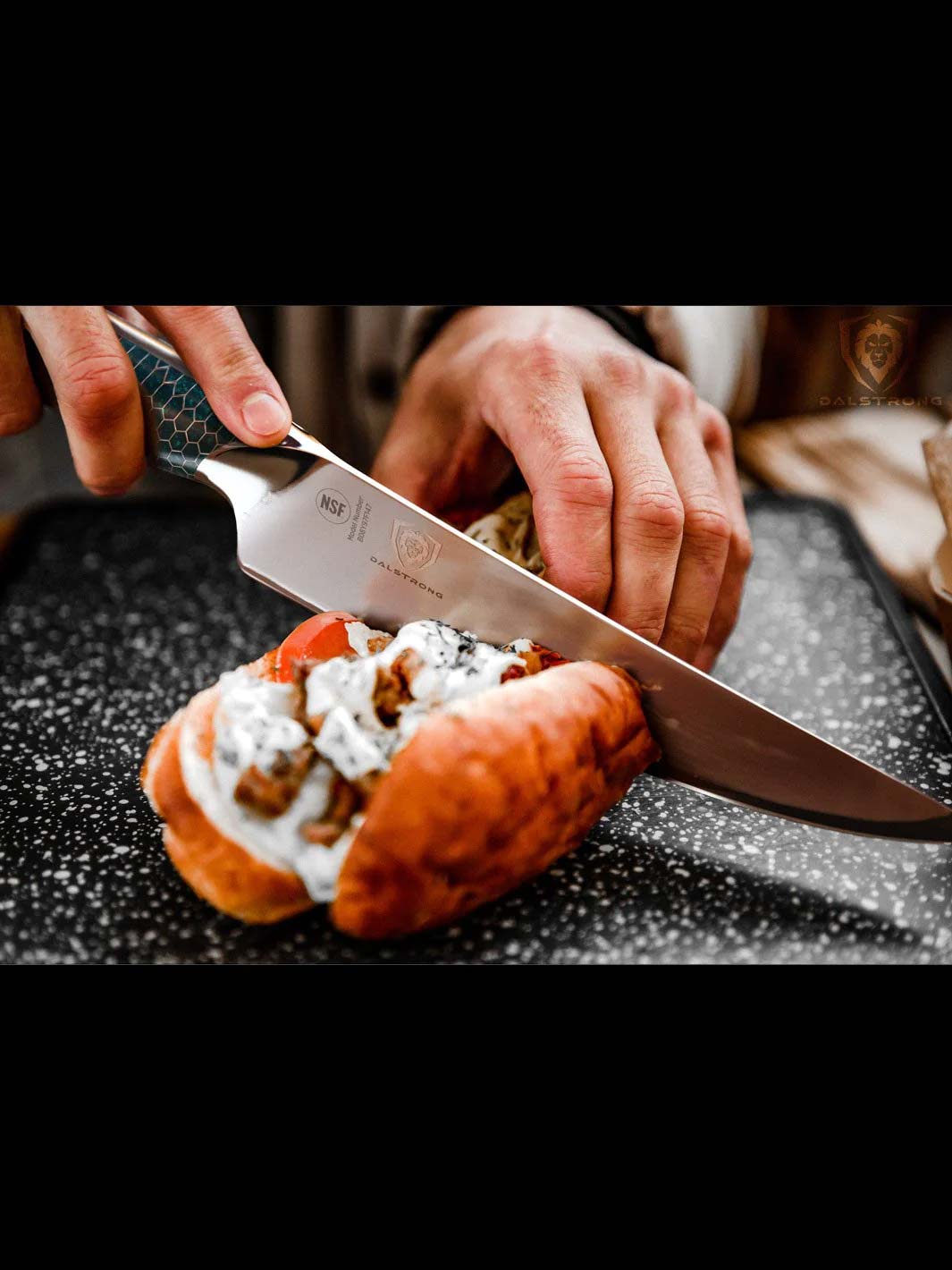 Dalstrong Chef's Knife 8 Inch - Limited Edition Blue Honeycomb Handle Frost Fire Series Arctic Ocean - NSF Certified Professional Kitchen Knife for Cooking, Slicing & Food Prep