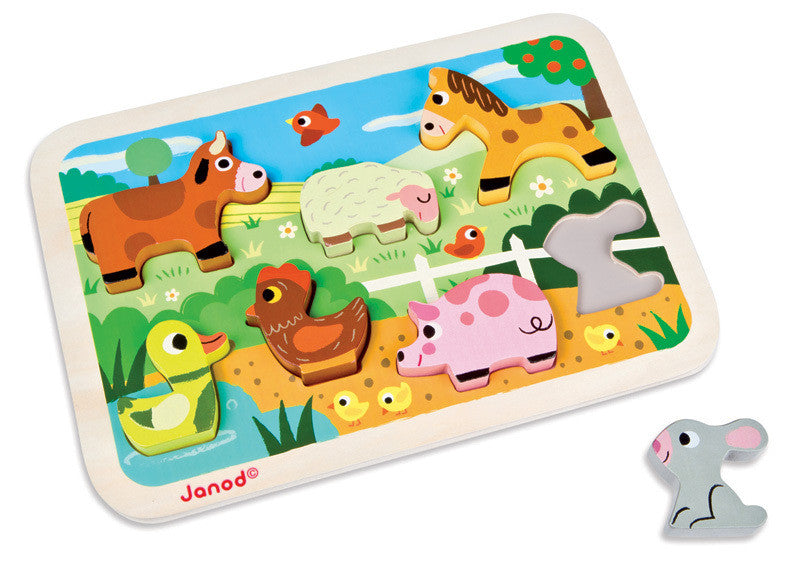 Farm Animal Chunky Wooden Puzzle for Toddlers - Montessori Learning Toy for 1-3 Year Olds, Perfect for Early Childhood Education & Sensory Play