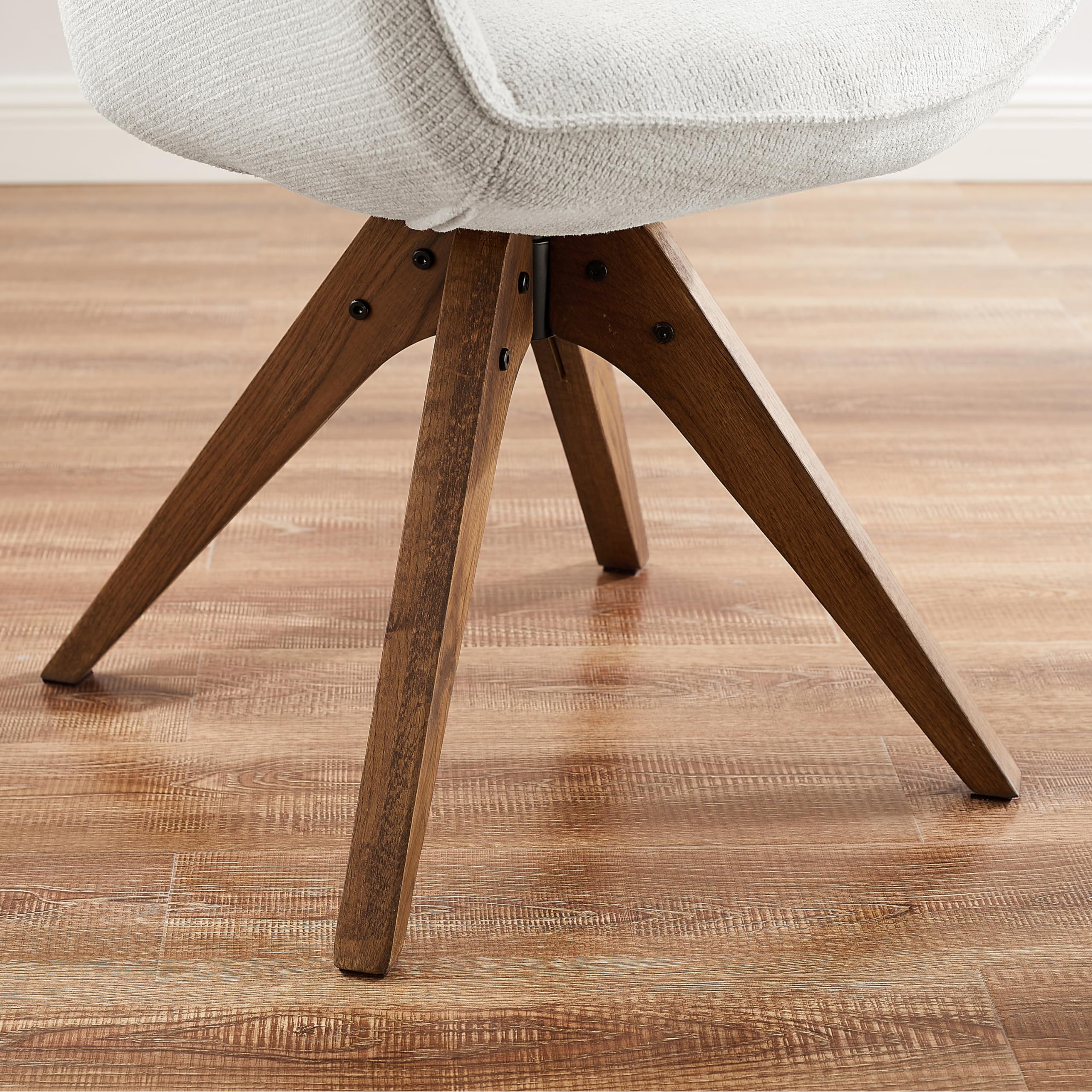 Art Leon Mid Century Modern Office Chair - No Wheels, Swivel Accent Chair with Oak Wood Legs & Fabric Upholstery in Ivory | Perfect for Home Office, Study Room & Reading Nook