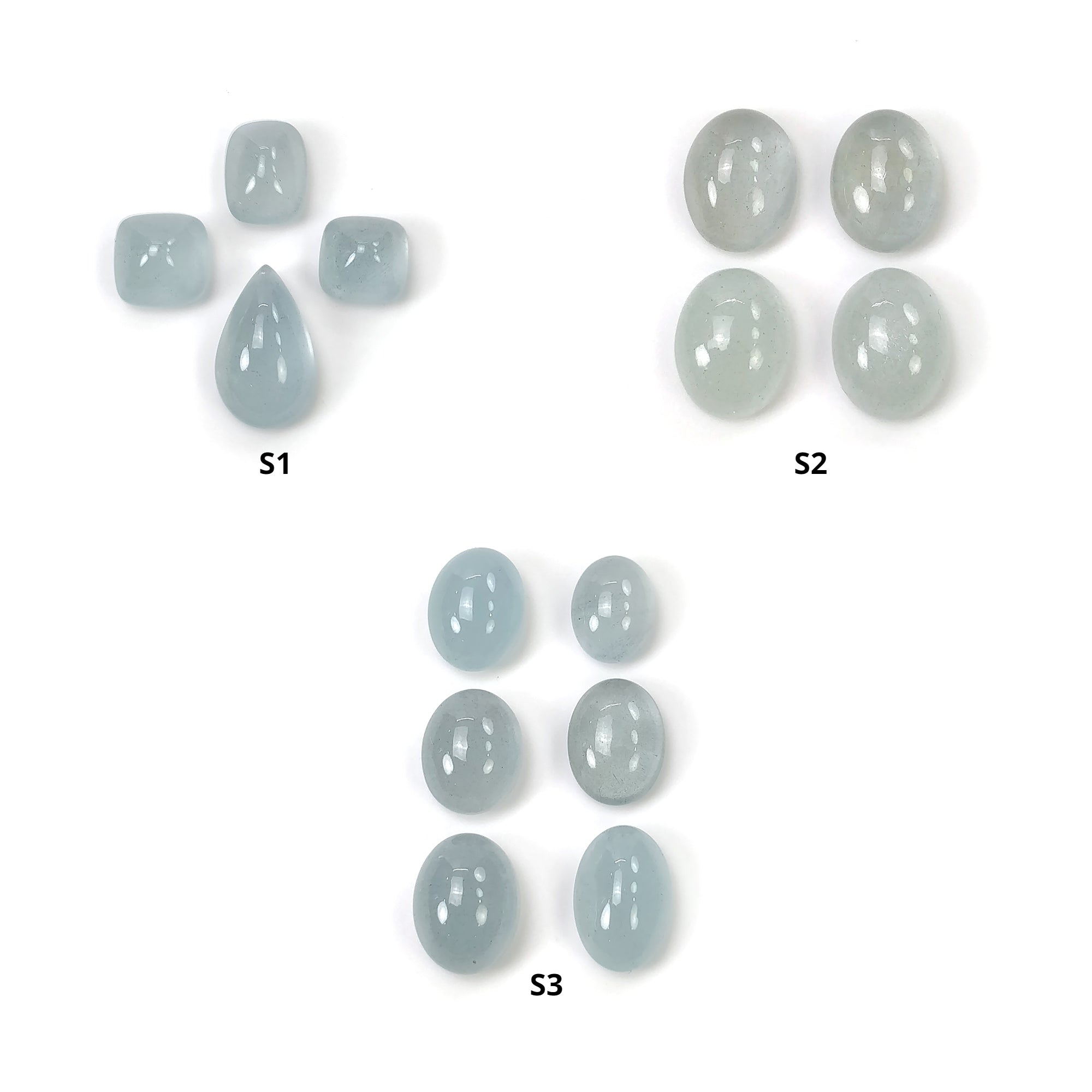 Natural Blue Aquamarine Gemstone Cabochon Set - Untreated Oval Cushion Shape (4pc & 6pc Options) for Jewelry Making, Wire Wrapping & Healing Crystals