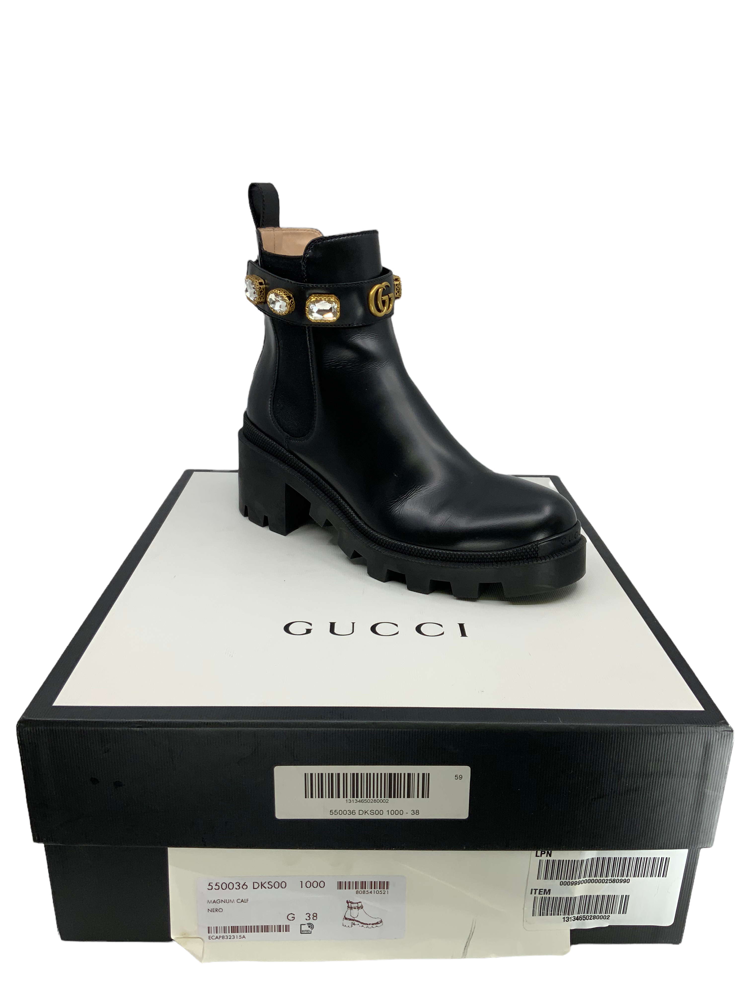 Gucci GG Logo Jewel Trip Strap Chelsea Boots for Women Size 8 - Stylish & Comfortable Ankle Boots for Fall Winter Fashion, Office Wear & Night Out