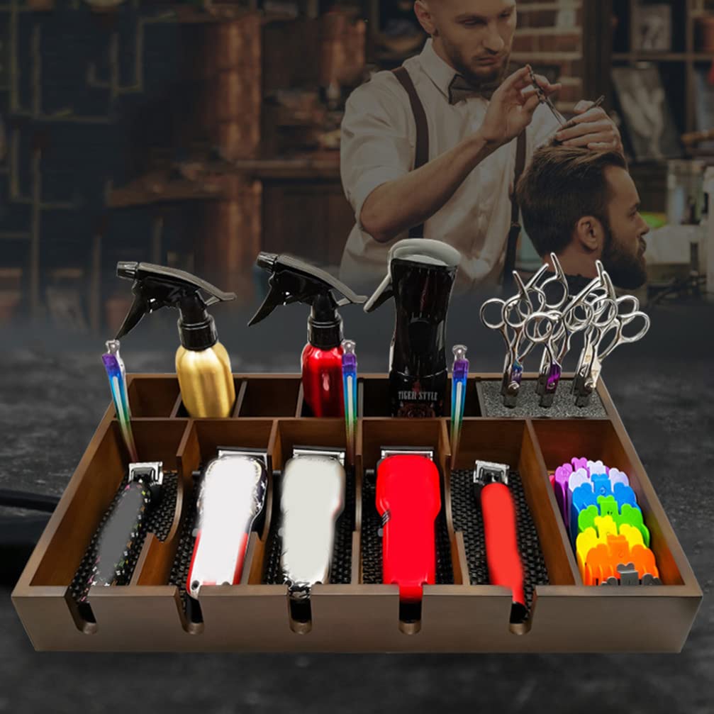 1pc Wooden Hair Clipper Stand & Organizer - Electric Hair Trimmer Storage Tray with Guide Comb Holder - Salon & Home Barber Tool Display Accessory for Professional Grooming & Styling