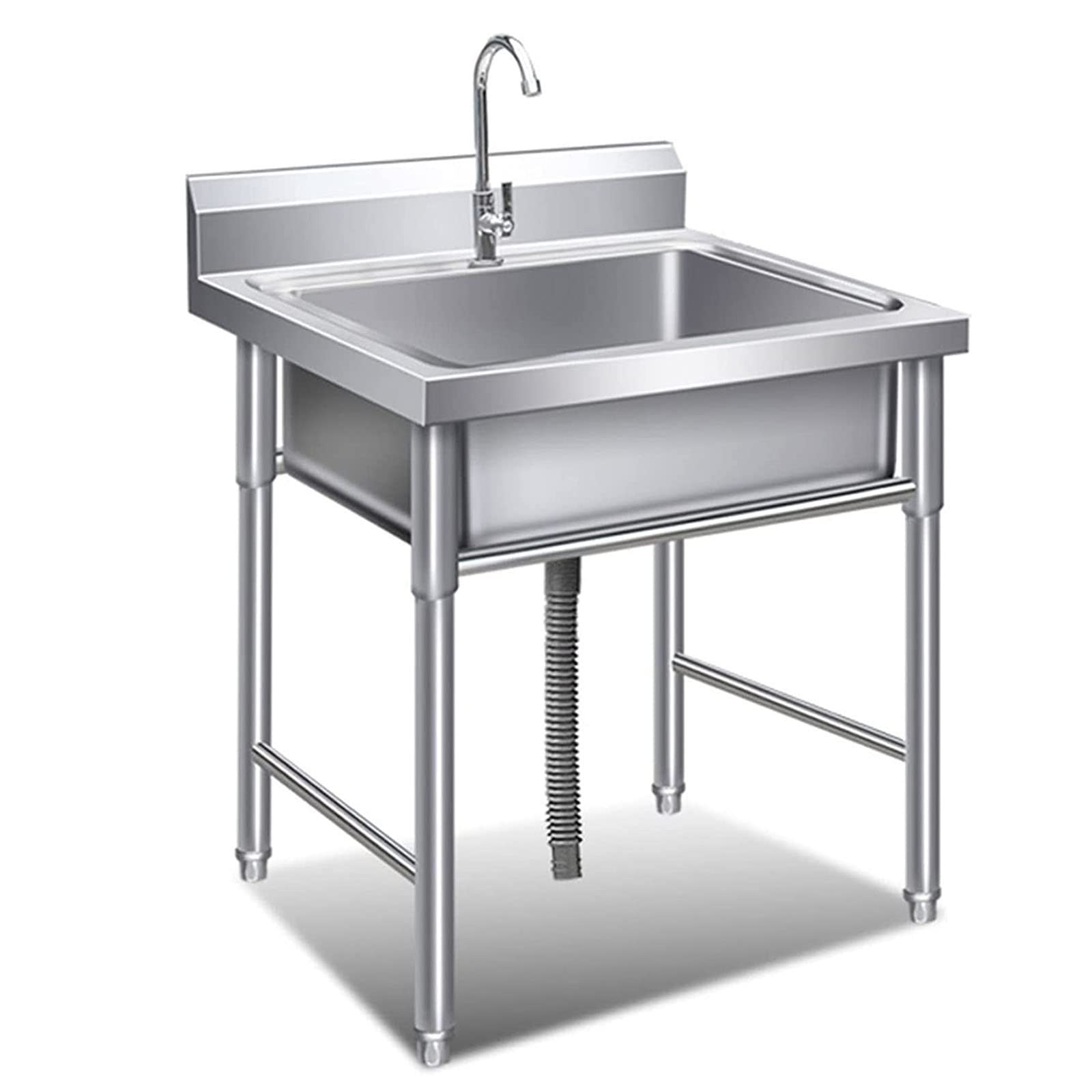 Commercial Stainless Steel Utility Sink - 60cm Single Basin Free Standing Kitchen Sink with Backsplash & Cold Water Tap | Perfect for Restaurants, Outdoor Gardens, Garages & Laundry Rooms