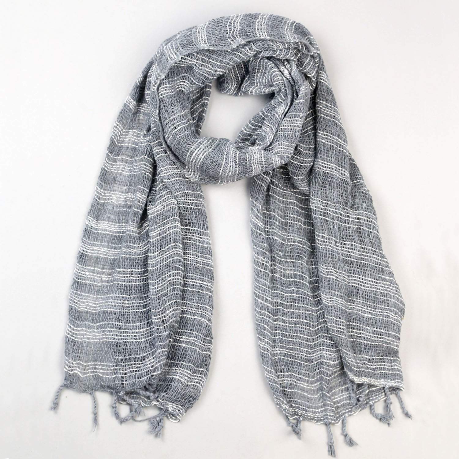 Soft Gray Striped Cotton Scarf for Women & Men - Lightweight Winter Fashion Accessory - Perfect for Cold Weather, Office, Travel & Gift Giving