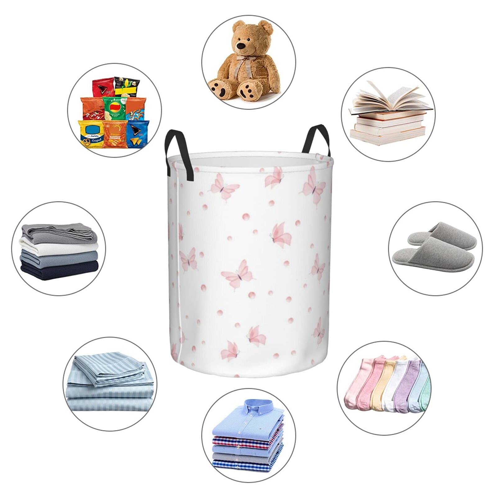 Waterproof Foldable Pink Butterfly Storage Basket - Large Laundry Hamper for Dirty Clothes, Home & Office Organizer, Toy Storage Bin (Black, Medium) - Perfect for Bedroom, Bathroom, Nursery & Closet Organization