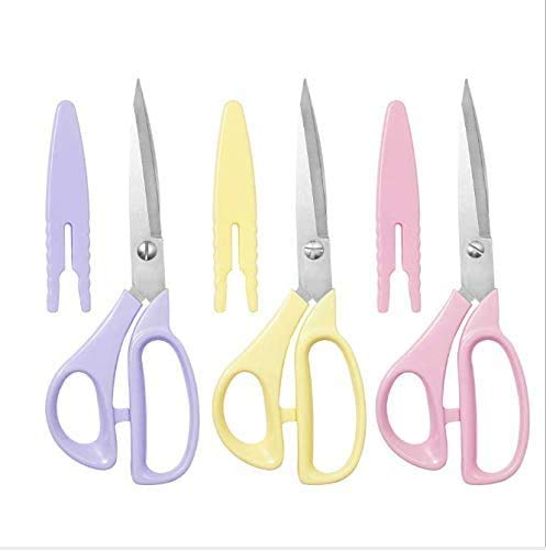 8-Inch All-Purpose Lightweight Tailor Scissors with Safety Cover - Multipurpose Household Scissors for Sewing, Fabric Cutting, Arts & Crafts, Office Use (Yellow/Purple) - Perfect for DIY Projects, Quilting & Home Organization