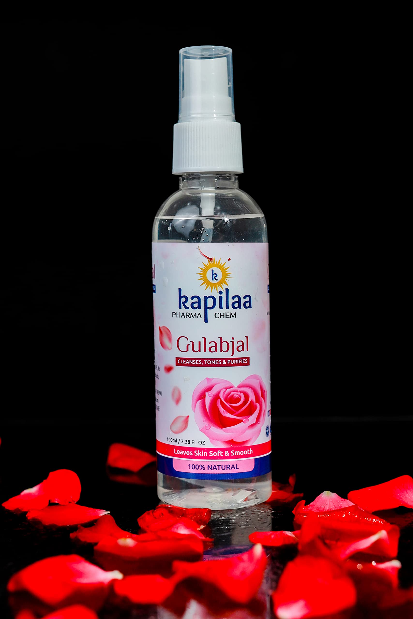 Kapilaa Pharma Chem Gulab Jal Spray - Pure Rose Water Mist for Hydrated, Glowing Skin | Premium Toner & Cleanser for Soft, Smooth Skin | Perfect for Daily Skincare Routine, Makeup Setting & Face Refreshment
