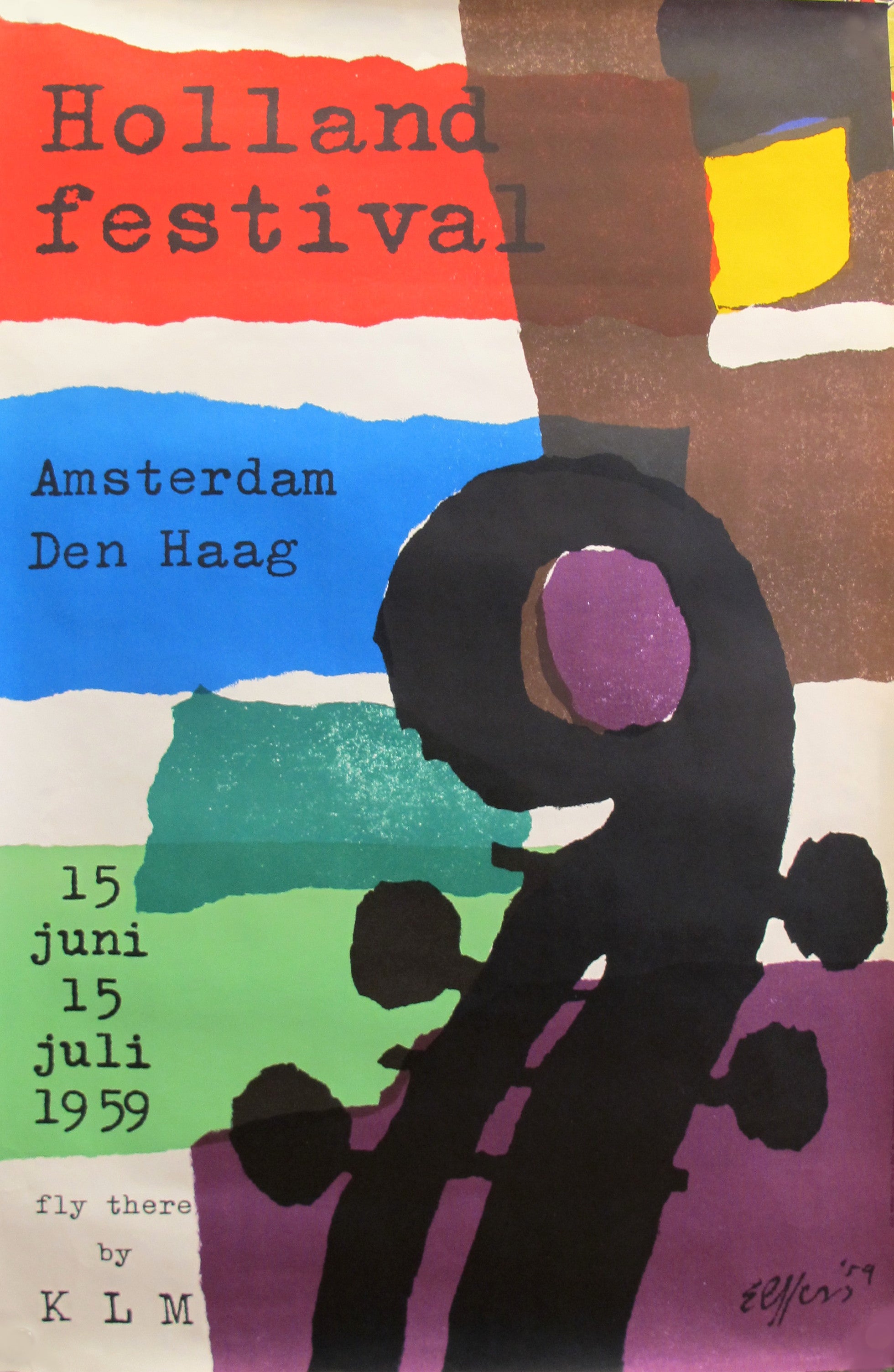 1959 Original KLM Travel Poster - Holland Festival Amsterdam Den Haag - Vintage Airline Decor for Home & Office Wall Art
