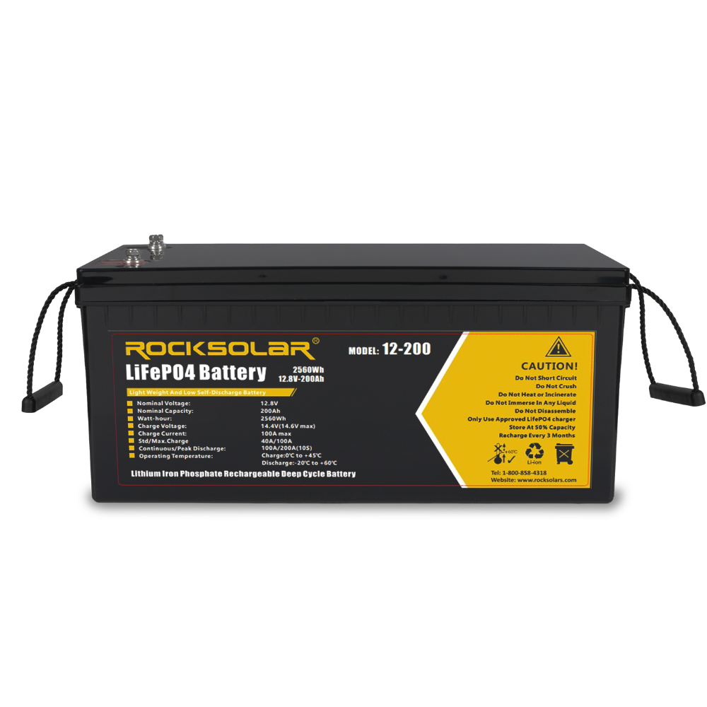 12V 200Ah LiFePO4 Deep Cycle Battery - Rechargeable Lithium Iron Phosphate Battery for Solar Power, RV, Marine, Off-Grid & Backup Power Systems