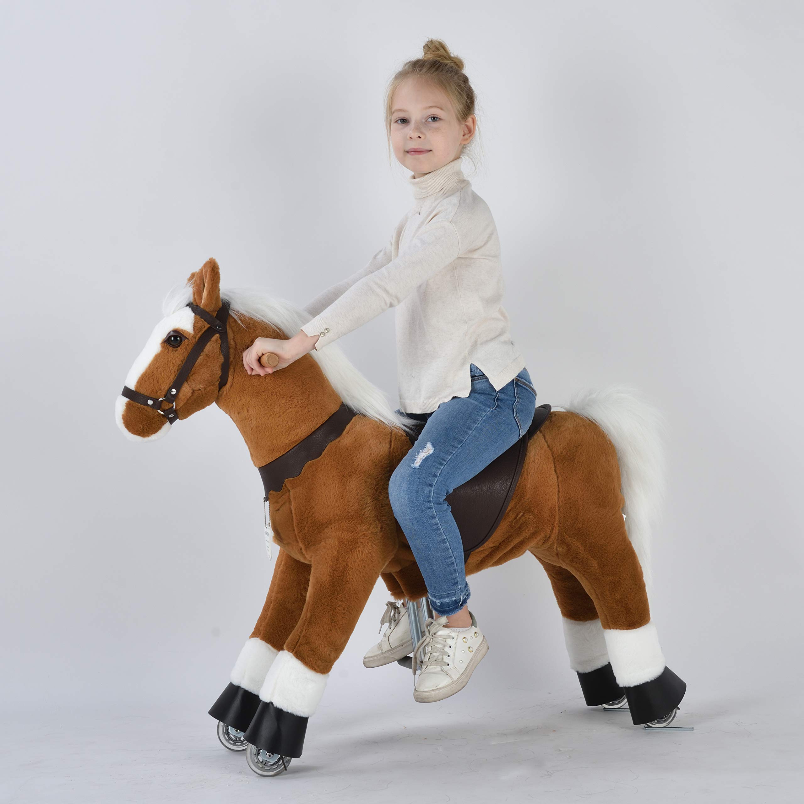 UFREE Ride-On Walking Horse Toy for Kids - 36 Inch Height, Best Birthday Gift for Girls Ages 4-9 | White Mane & Tail | Pretend Play, Outdoor Fun, Imaginative Playtime Gift
