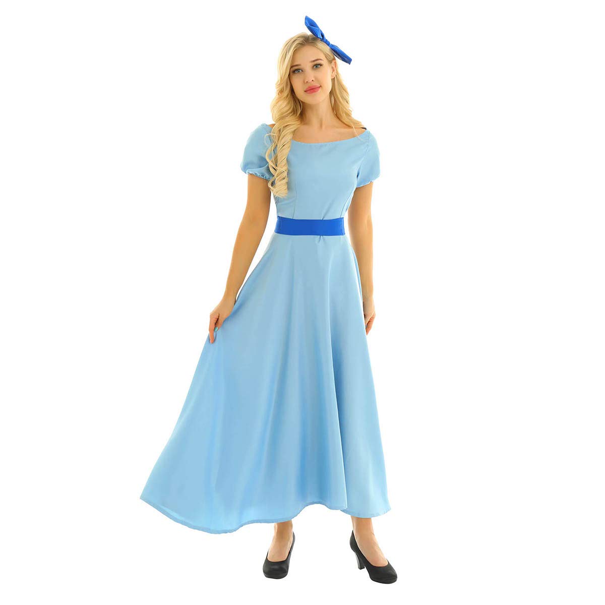 iEFiEL Women's Light Blue Princess Maxi Dress - Elegant Halloween Party & Cosplay Costume for Fairy Tale, Renaissance Faire, and Themed Events