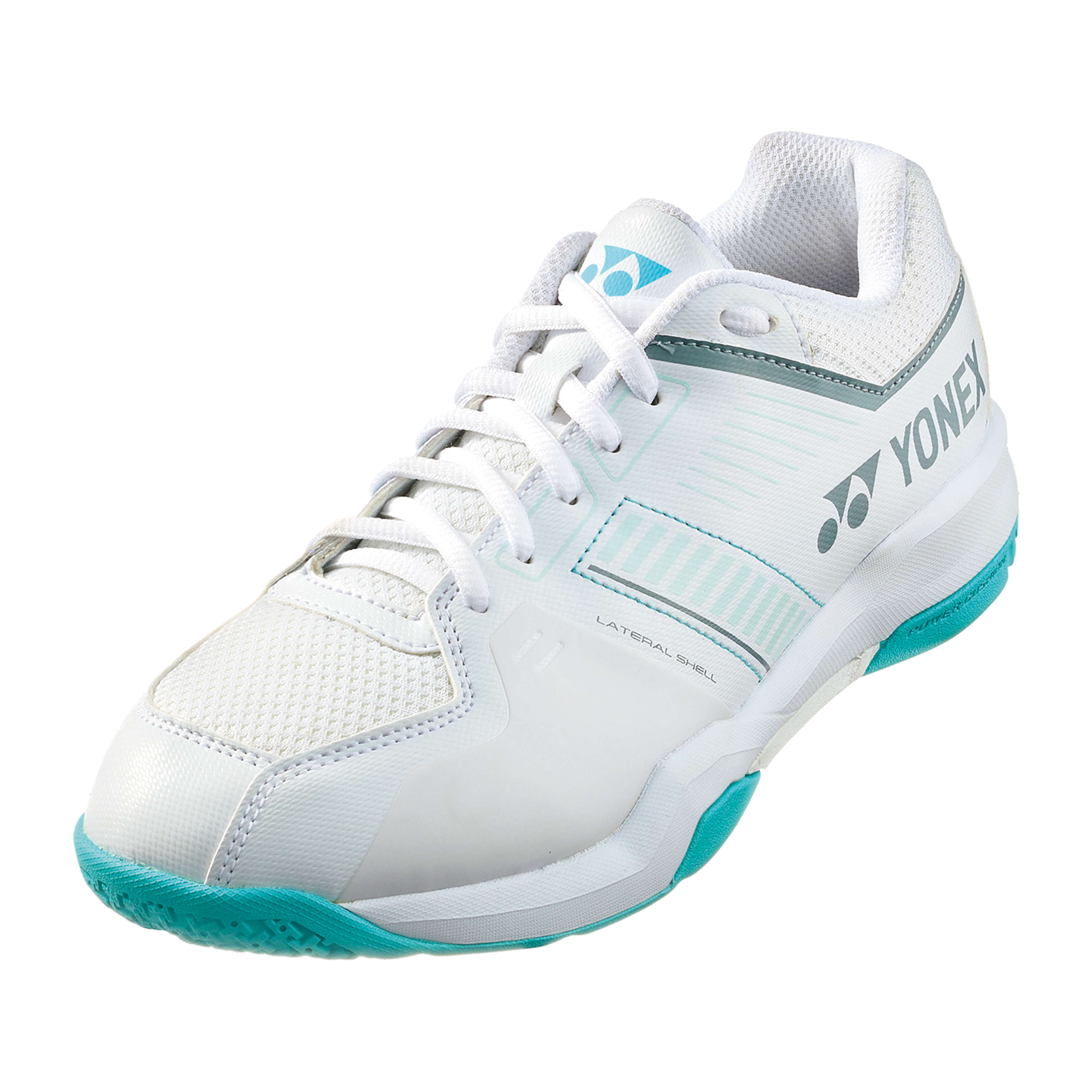 Yonex Power Cushion Strider Flow Badminton Shoes for Men & Women - White/Mint - Lightweight Comfort & Shock Absorption for Indoor Court Sports, Badminton, Squash & Volleyball