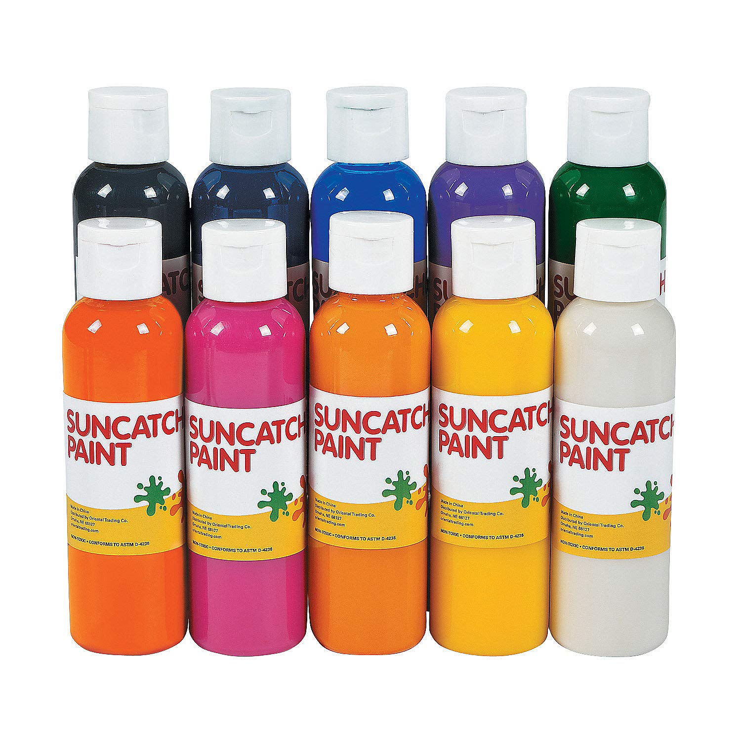 10-Pack 4oz Assorted Color Suncatcher Paint Set - DIY Kids Craft Supplies for Window Art, Glass Painting & Sun Catcher Projects