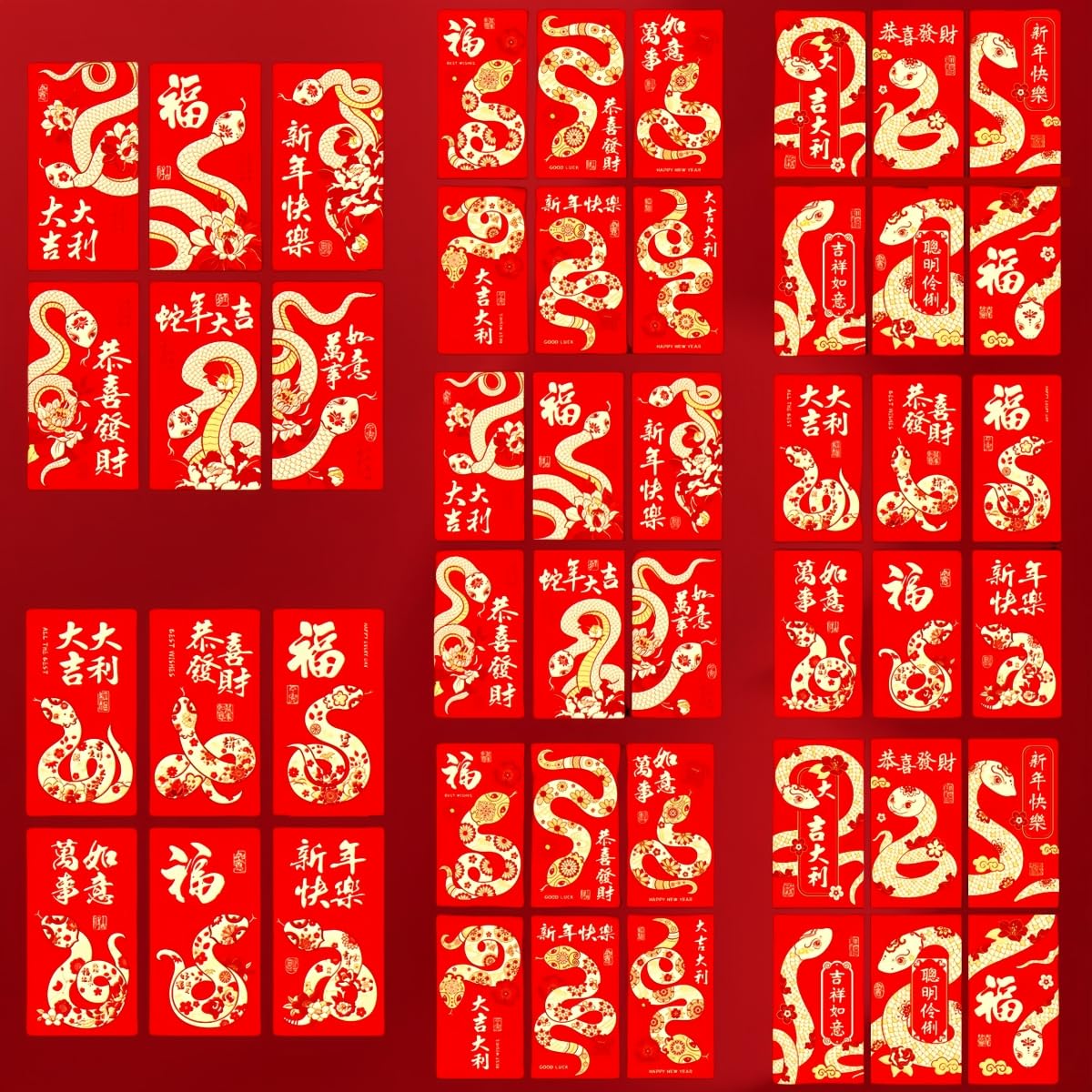 2025 Chinese New Year Red Envelopes - 48pcs Snake Year Lucky Money Pockets with Embossed Foil Design | Hong Bao for Lunar New Year, Weddings & Celebrations | Perfect for Gifting, Decorations & Spring Festival Traditions