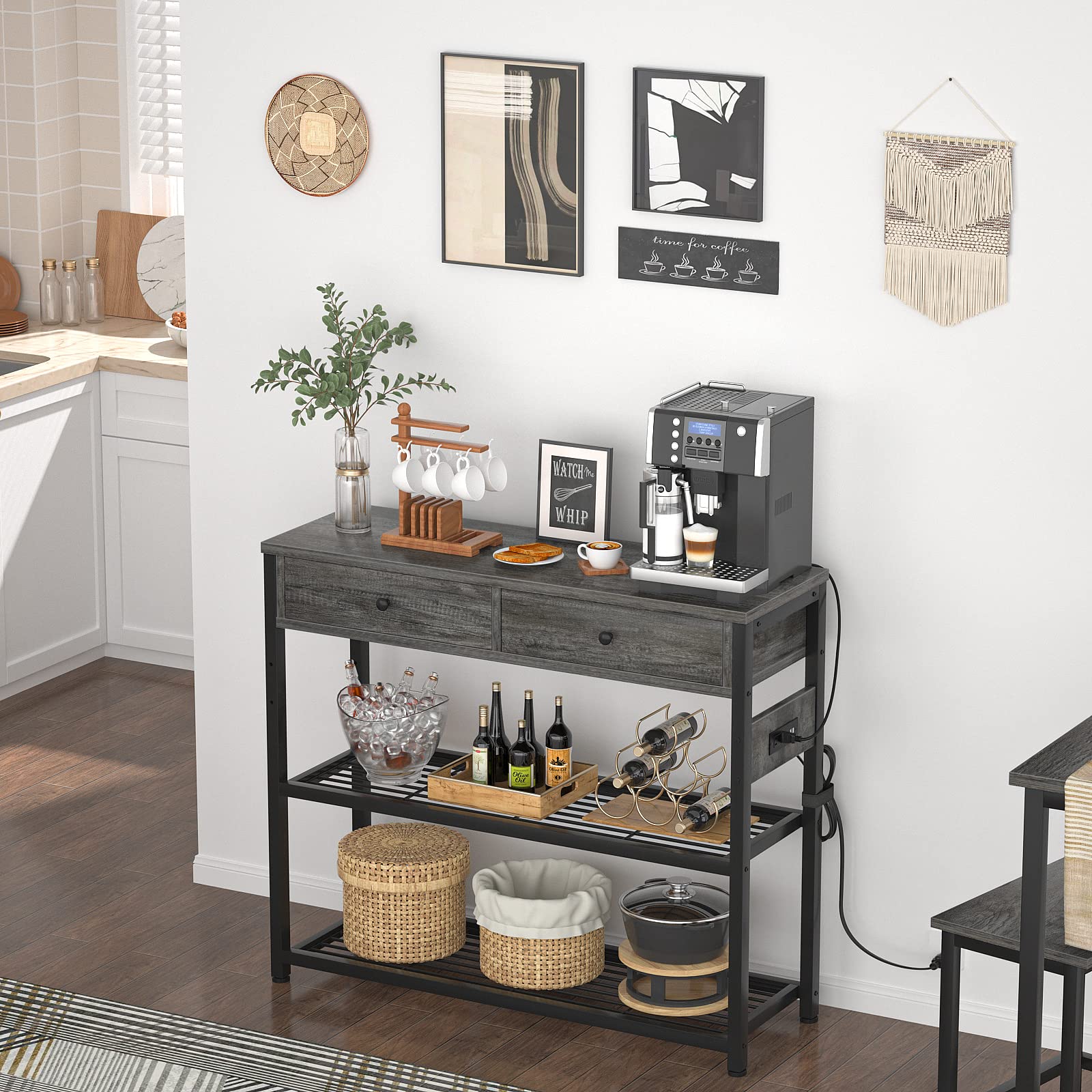 Grey Oak Console Table with Outlets & USB - 32