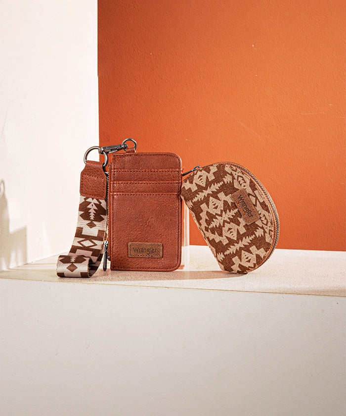Wrangler Aztec Print Keychain Card Holder - Stylish & Durable Wallet for Credit Cards, ID, and Cash - Perfect for Travel, Shopping, and Everyday Use