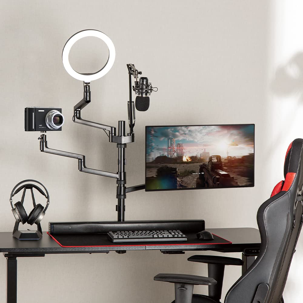 Professional MDS11-2 Live Streaming Boom Arm Kit with Mobile Cart - Adjustable Desk Mount Camera Arm, Webcam Clamp Stand, Microphone Boom & Laptop Holder - Includes 10
