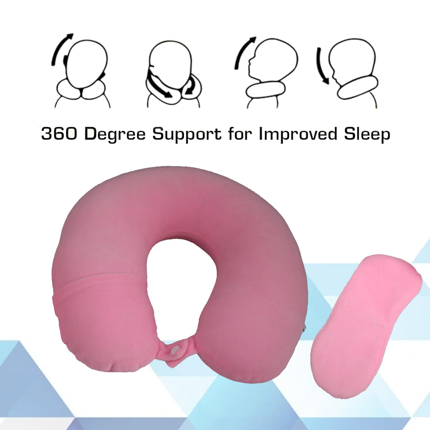 BigPlayer Adjustable 360 Degree Support Comfort Pink Neck Pillow & Eye Mask Combo for Improved Sleep - Travel Pillow for Planes, Flights, Cars & Airplanes - Perfect for Men and Women on Long Trips, Office Naps & Relaxation at Home