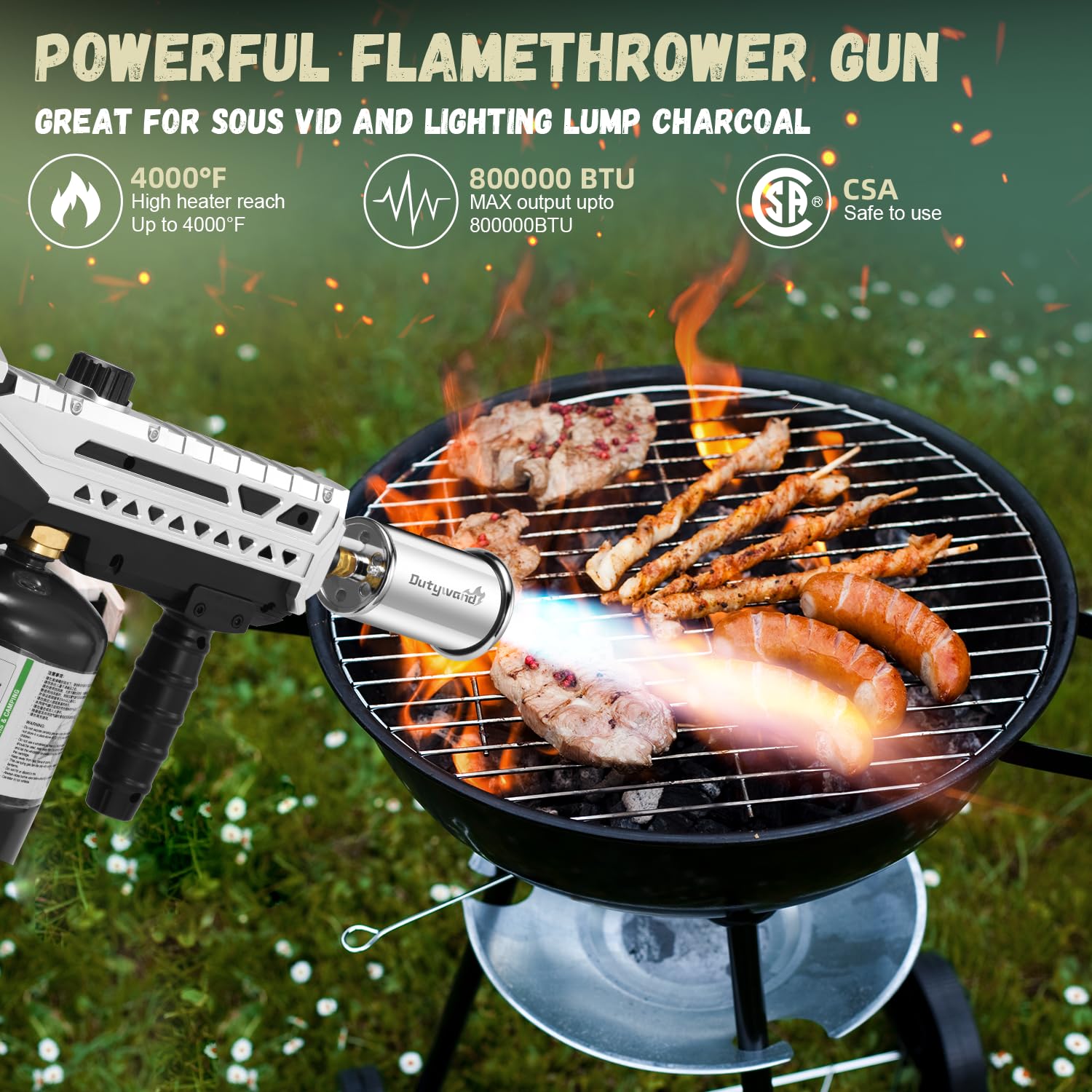 High-Powered Propane Grill Torch Gun - 800,000 BTU Adjustable Flamethrower for BBQ, Sous Vide, Campfire & Charcoal Grills - Professional Cooking Torch Head (Tank Not Included) - Perfect for Outdoor Cooking, Meat Searing & Fire Starting