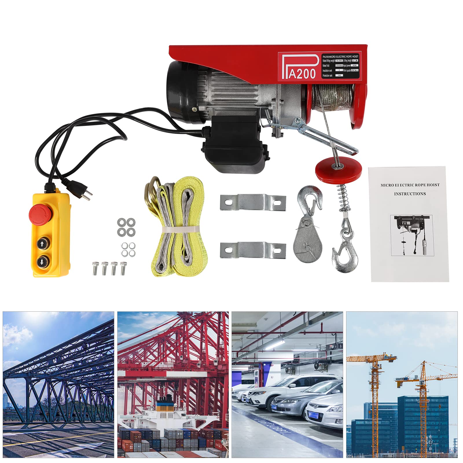 440Lbs Electric Hoist Winch 110V with Remote Control - Heavy Duty Lifting for Warehouses, Factories, Garages & Construction Sites - Perfect for Loading/Unloading, Equipment Moving & DIY Projects