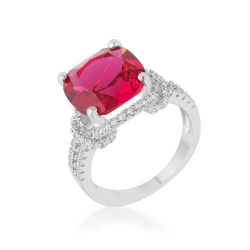 Charlene 6.2ct Ruby CZ Rhodium Classic Statement Ring for Women - Elegant Jewelry Gift for Birthday, Anniversary & Special Occasions