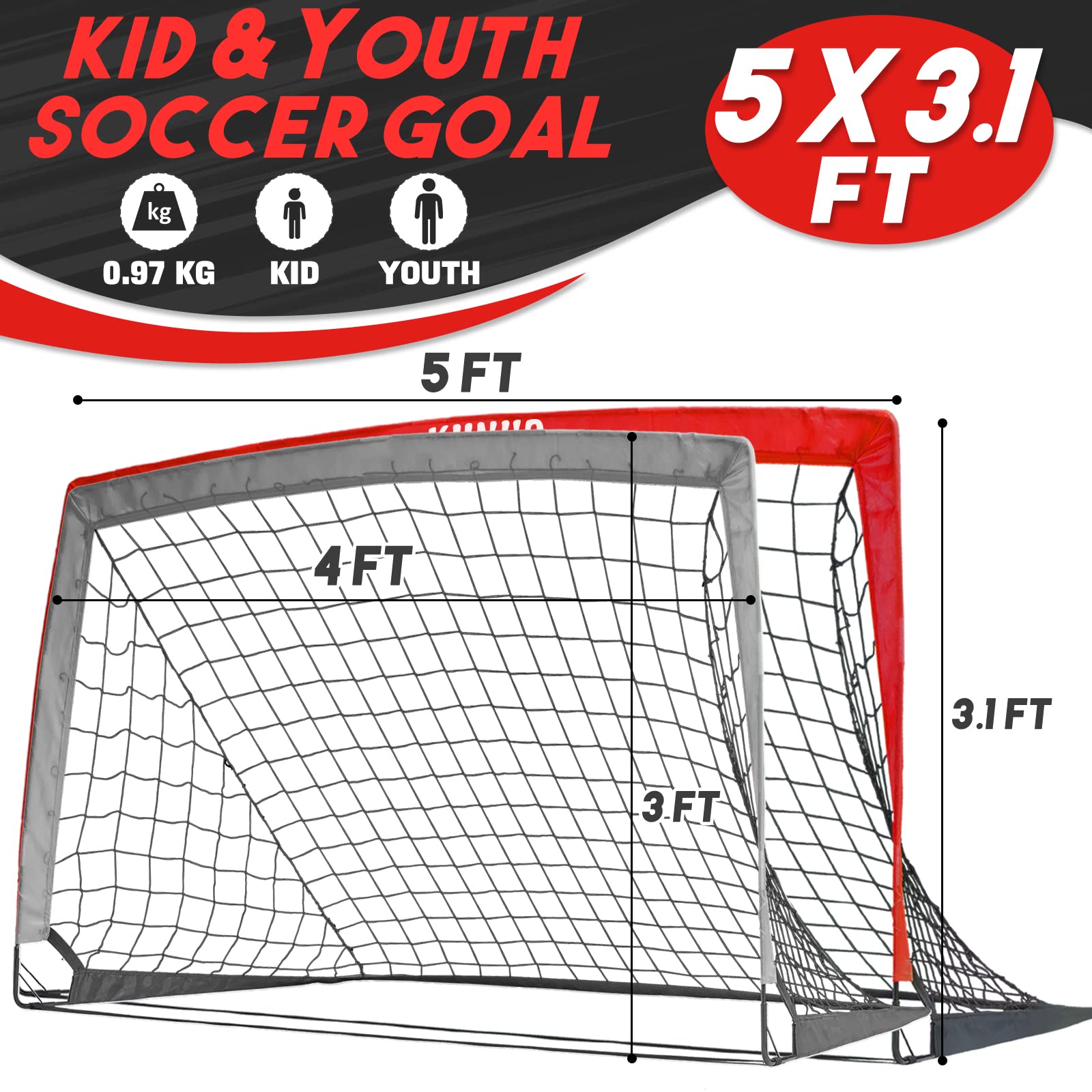 Best Foldable Soccer Goals for Kids & Adults - 5x3, 6x4, 9x5FT Portable Soccer Nets with Carry Bag - Perfect for Backyard Training, Youth Soccer Practice & Outdoor Sports Games