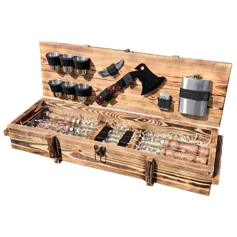 Premium Stainless Steel BBQ Skewers Set with Wooden Storage Case - 17-Piece Grilling Kit for Outdoor Cooking, Camping & Backyard Parties