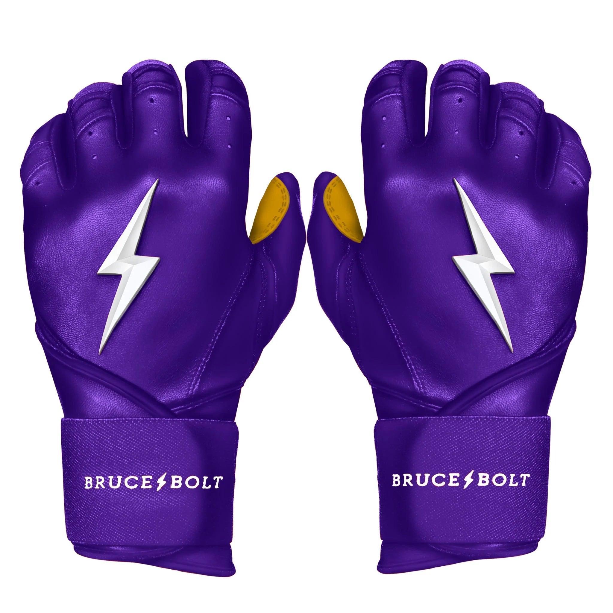 Bruce Bolt PREMIUM PRO Long Cuff Batting Gloves for Baseball & Softball - Purple Performance Gloves for Hitting, Training & Games - Durable & Comfortable Grip for Players