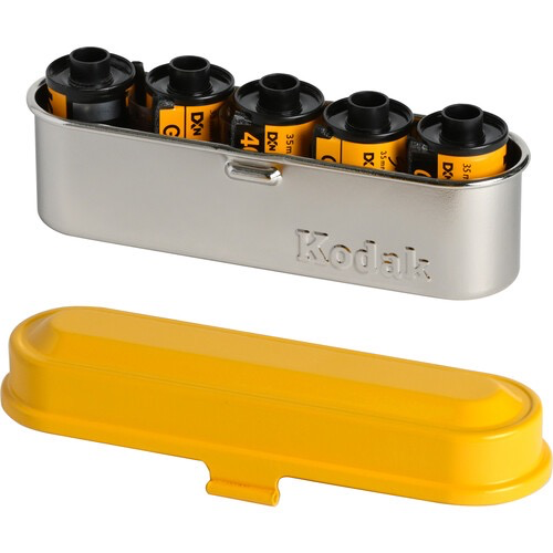 Kodak Steel 135mm Film Case - Yellow Lid & Silver Body | Waterproof & Durable Film Storage for Photographers | Perfect for Travel, Outdoor & Studio Use