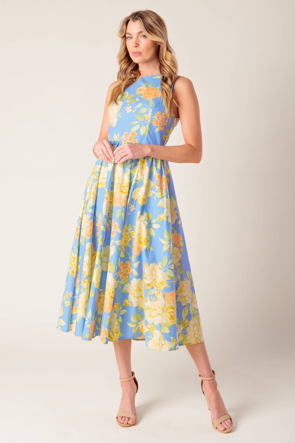 Magic Powder Blue Woven Midi Dress - Elegant Flowy Summer Dress for Women | Perfect for Weddings, Parties & Beach Vacations