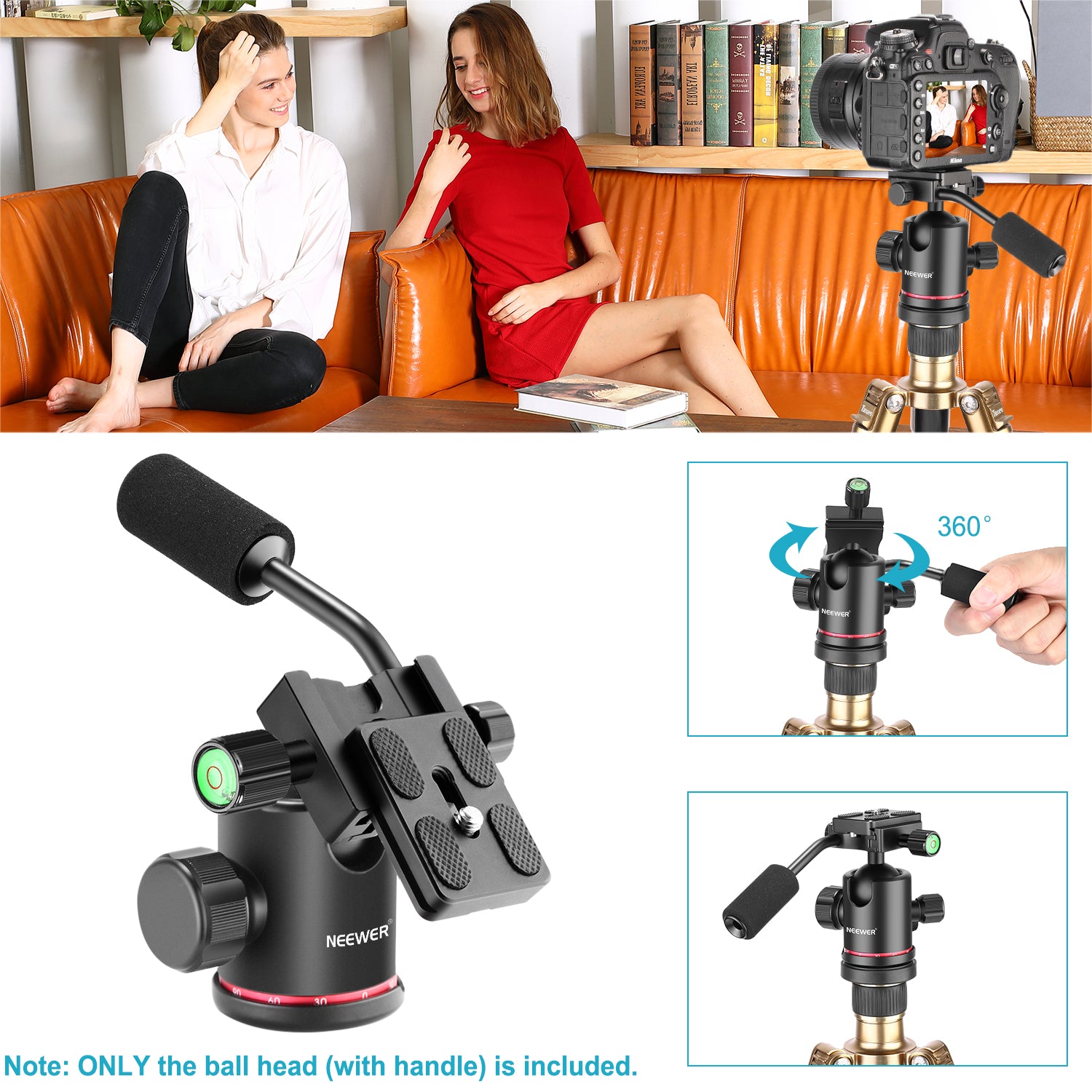 NEEWER Heavy Duty Camera Tripod Ball Head - Professional 360° Panoramic Ball Head for DSLR Cameras, Video & Photography - Perfect for Travel, Vlogging & Outdoor Shooting