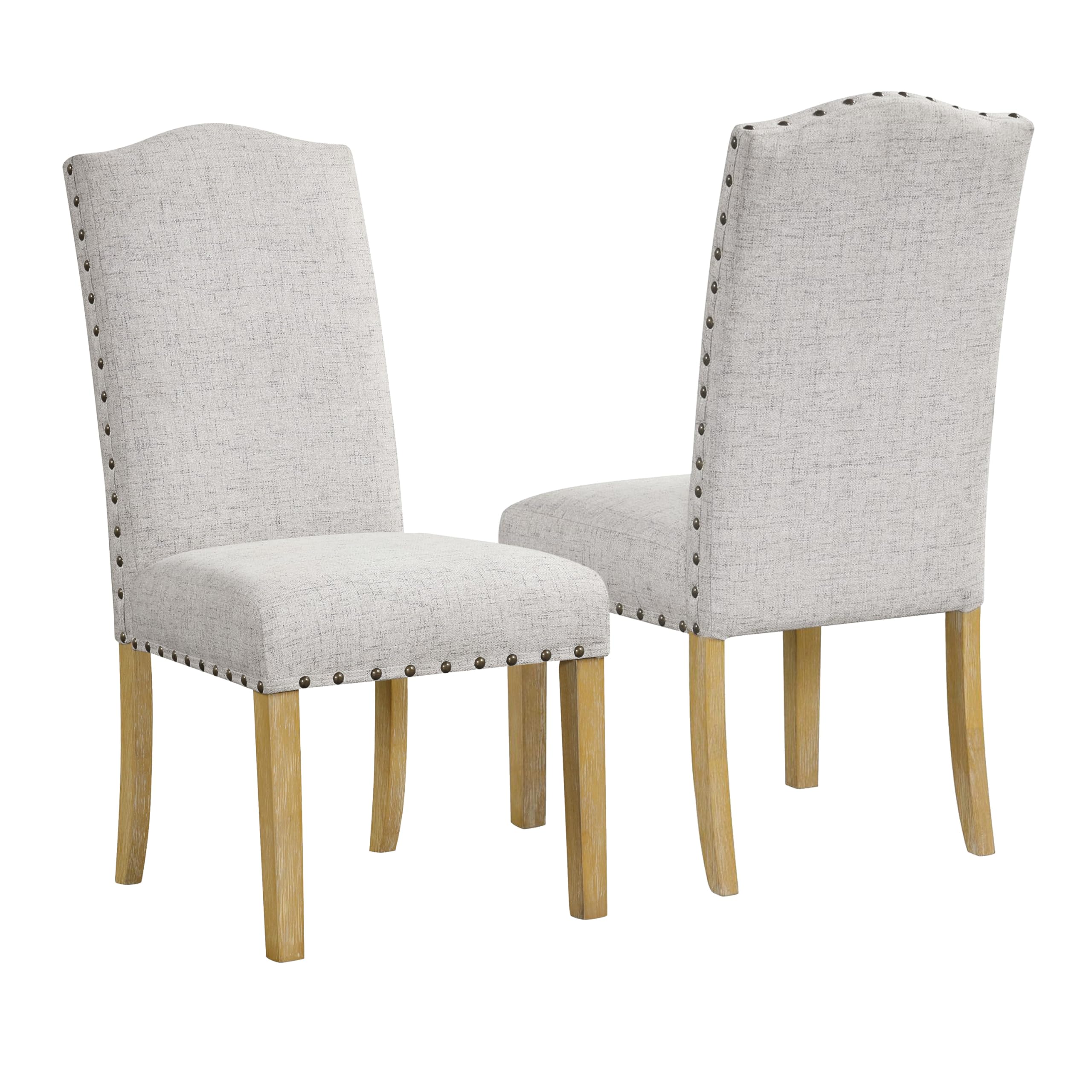 HomePop Classic Upholstered Parsons Dining Chairs Set of 2 - Neutral Oatmeal Textured Woven Fabric with Nailhead Trim - Elegant Curved Back Design for Dining Room, Kitchen, and Home Decor