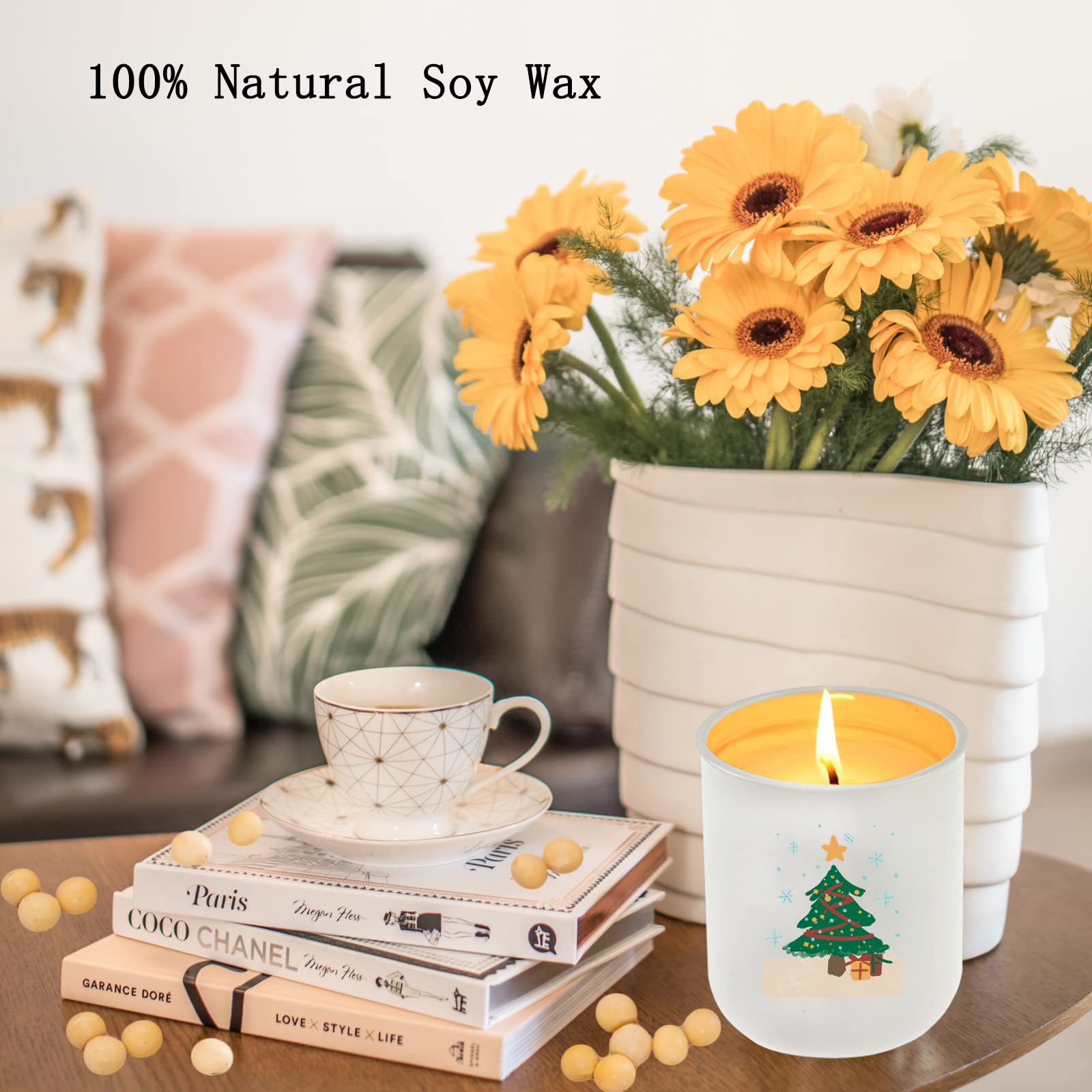 Lihome Christmas Candles - Handmade Scented Soy Wax in Ceramic Jar 11.5oz (Vanilla Coconut) - Perfect Holiday Gift & Home Decor