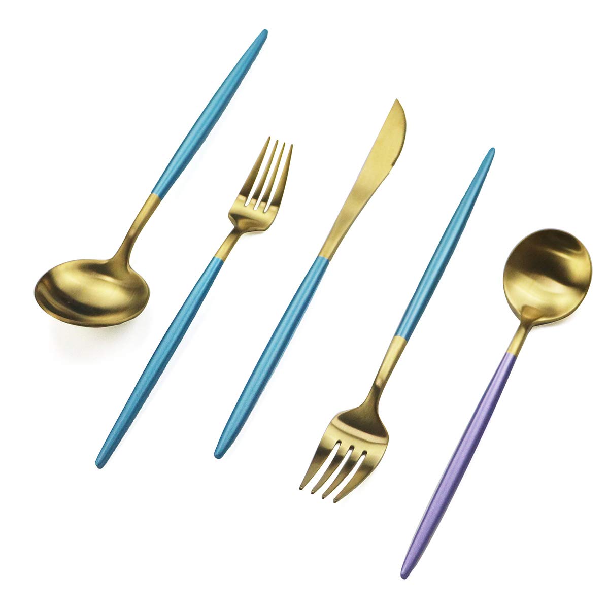 Premium 40-Piece Royal Blue Flatware Set - 18/10 Stainless Steel Cutlery with Matte Blue Handles (Forks, Spoons, Knives for 8) - Elegant Dinnerware for Home, Camping & Travel Use
