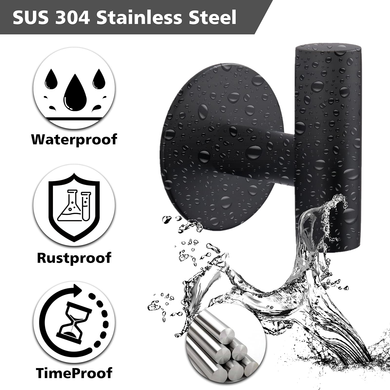 Heavy Duty Stainless Steel Adhesive Hooks - Waterproof Wall Hooks for Bathroom, Kitchen & Shower - Strong Adhesive Holders for Towels, Coats & Hanging Items - 2 Pack - Perfect for Home Organization & Space Saving