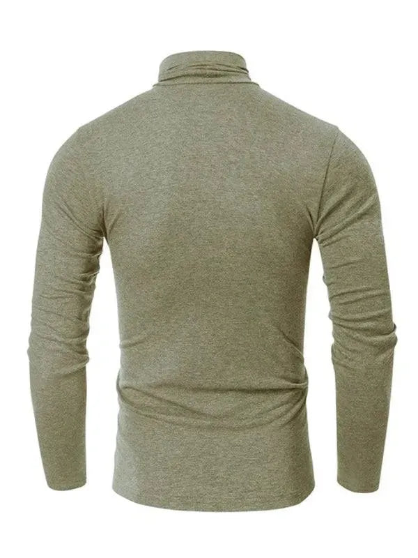 Men's Solid Color Turtleneck Polyester T-Shirt - All Season Comfort Fit Casual & Work Wear - Perfect for Office, Travel, and Everyday Outfits