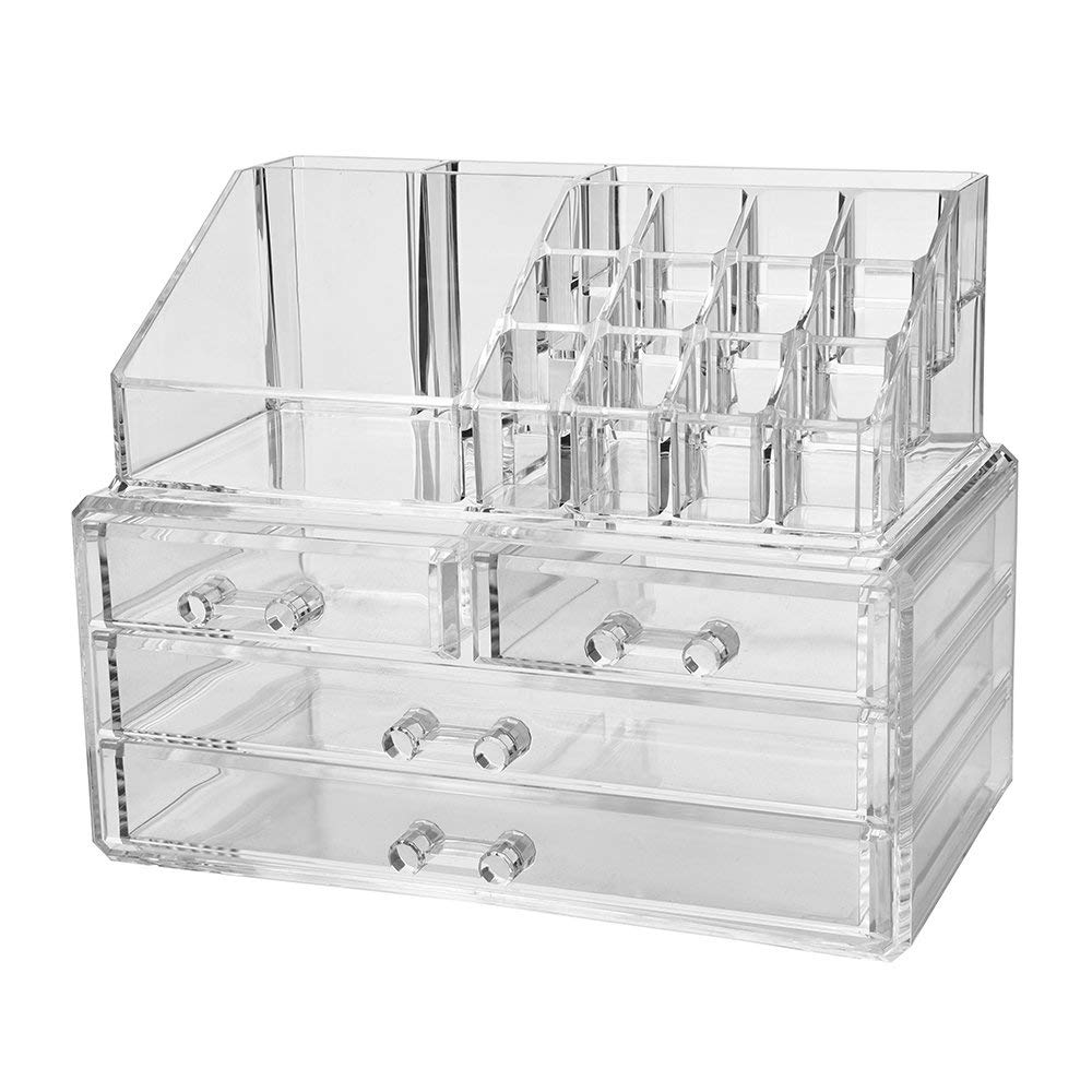 Clear Acrylic Cosmetic Display Case & Jewelry Storage Box - Makeup Organizer for Hair Accessories, Bathroom Vanity & Countertop Organization - Perfect for Home, Salon, and Retail Store Display