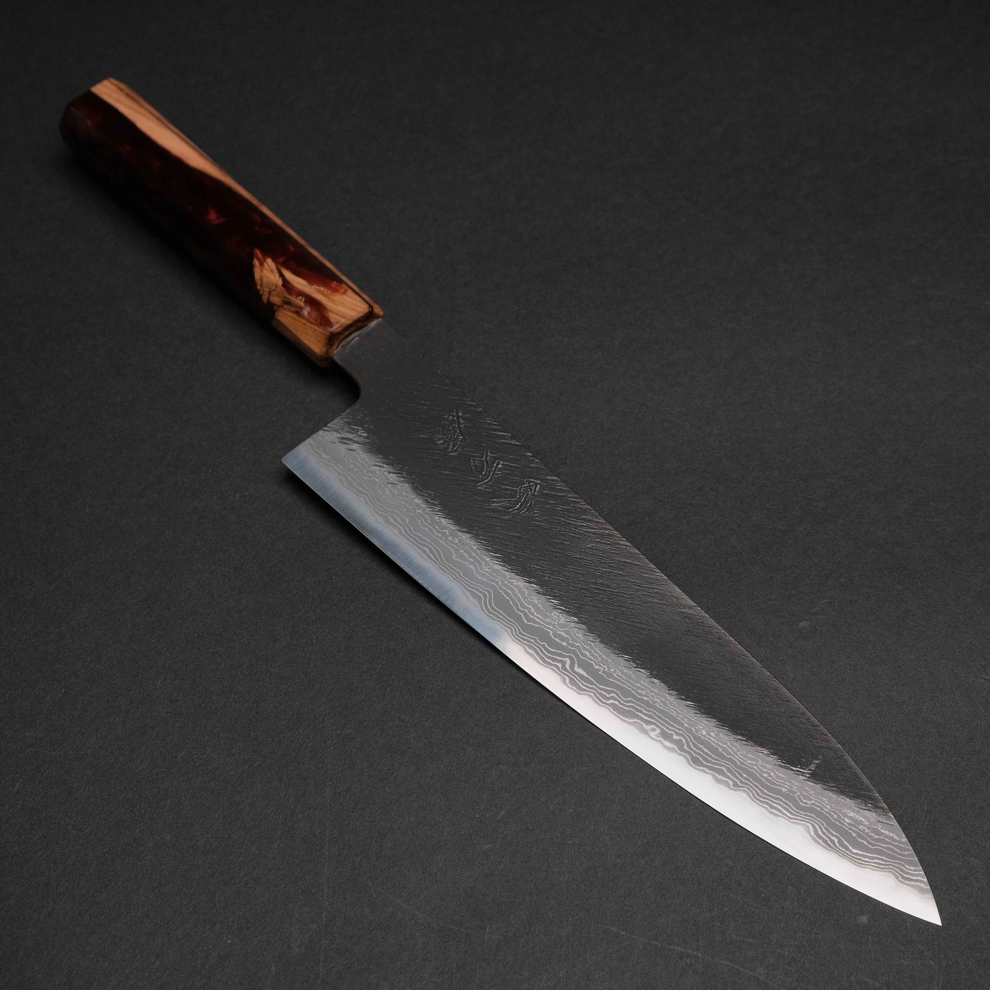 Ajikataya White #2 Matsuba Damascus Gyuto 210mm Japanese Chef Knife with Olive Wood & Resin Handle - Premium Kitchen Knife for Sushi, Meat Cutting & Professional Cooking (#11)