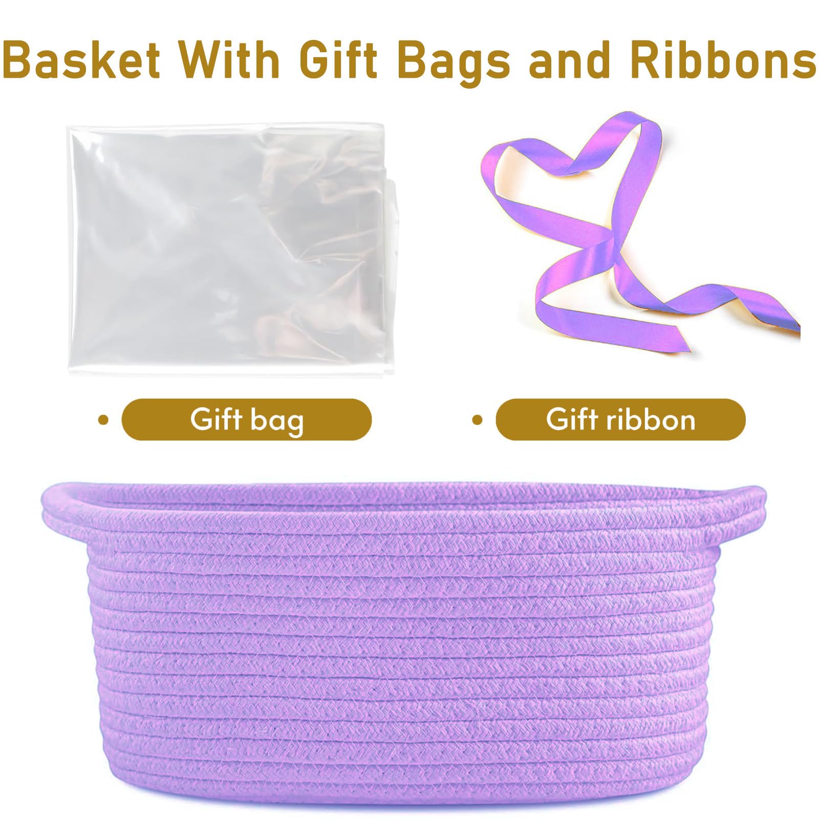 Baby Gift Basket with Gift Bags & Ribbons - Empty Cotton Storage Basket for Toys, Baby & Pet Supplies - 12x8x5 Inches, Purple - Perfect for Baby Showers, Nursery Organization & Pet Toy Storage