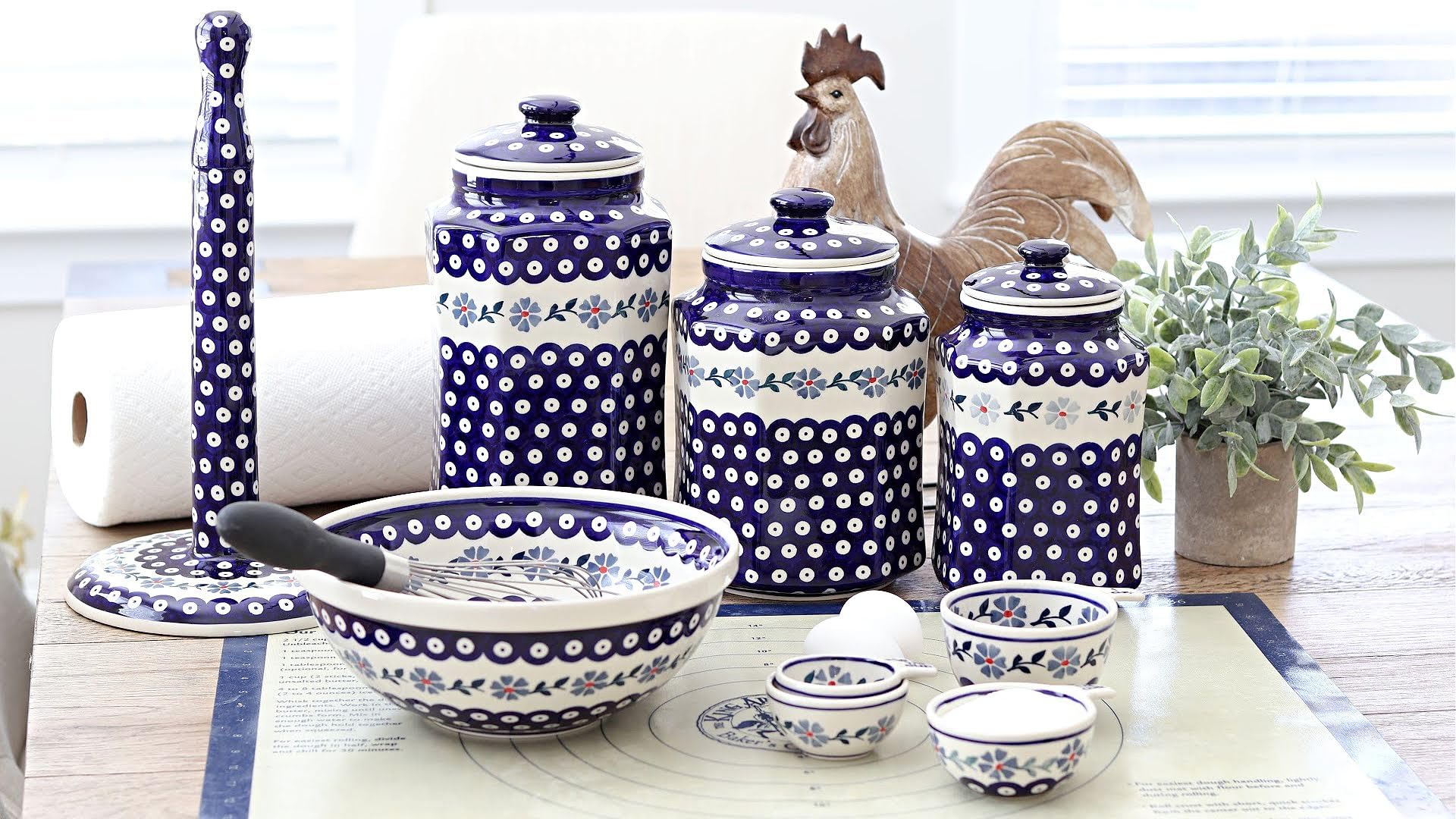 Handmade Blue Rose Polish Pottery Serving Bowl - Large Blue Violet Ceramic Dish for Soup, Salad & Pasta | Elegant Dinnerware for Entertaining & Special Occasions