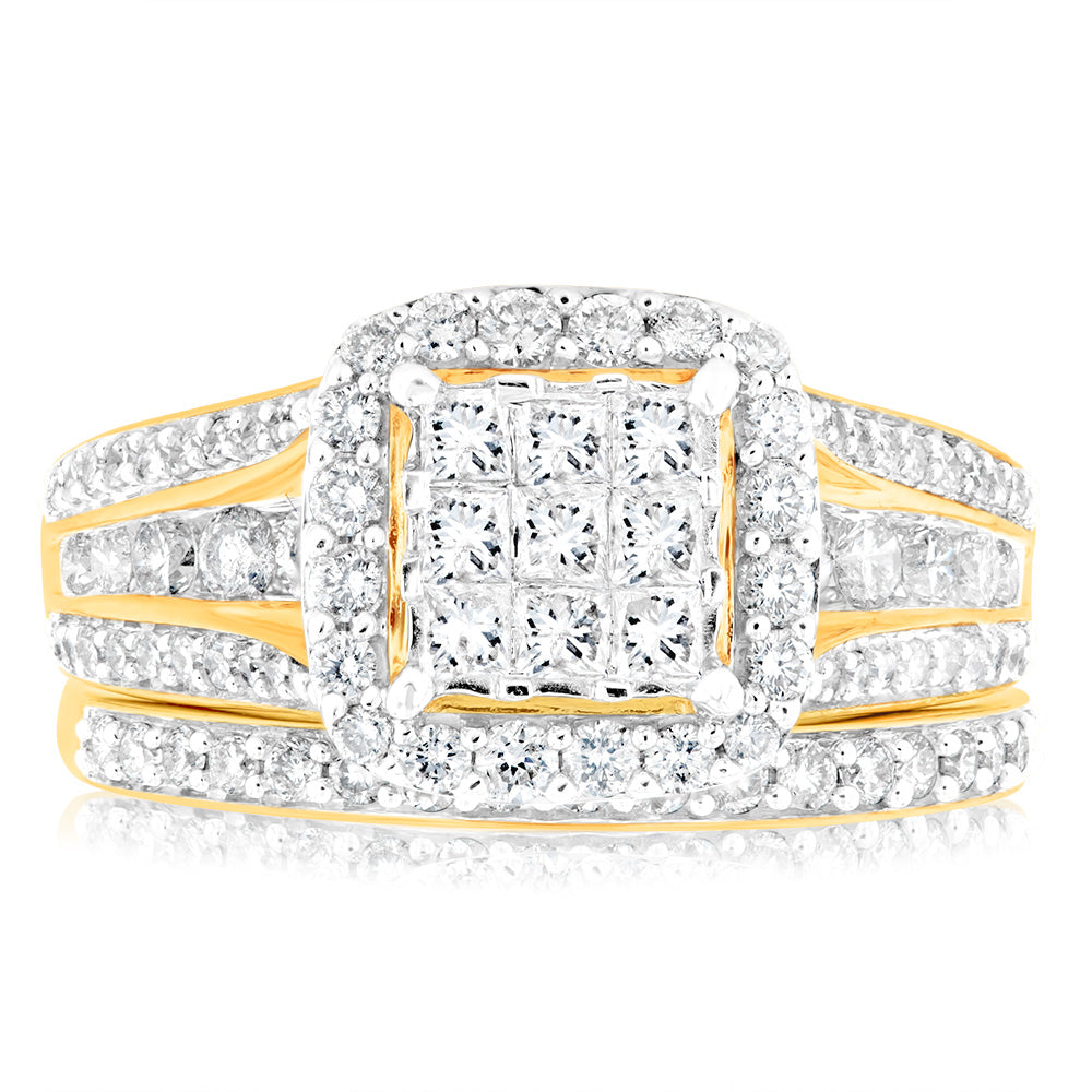 1.40 Carat Cushion Cut Diamond Bridal Ring Set in 10K Yellow Gold for Engagement & Wedding - Perfect Proposal Gift & Anniversary Jewelry