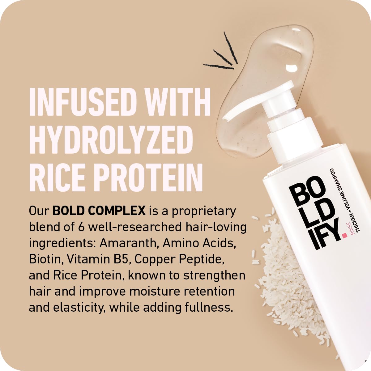 BOLDIFY Rice Water Thickening Shampoo for Hair Growth & Volume - Volumizing Shampoo for Fine, Thin & Oily Hair - Weightless Oil Control - 8oz - Perfect for Daily Use & Hair Regimen