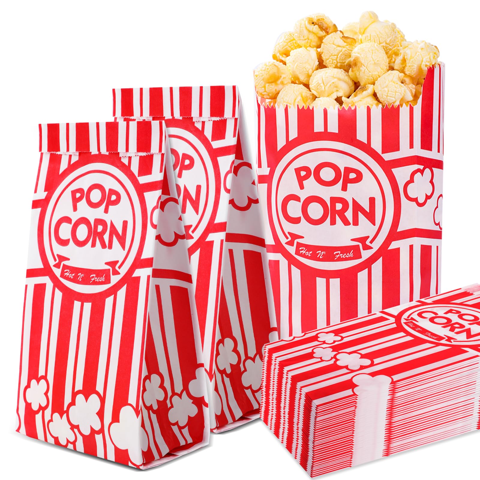 VOISEN 600 Pack 1oz Disposable Popcorn Bags - Bulk Individual Serving Bags for Popcorn Machines, Movie Theater Nights, Birthday Parties & Carnival Events - Perfect for Home, School & Commercial Use