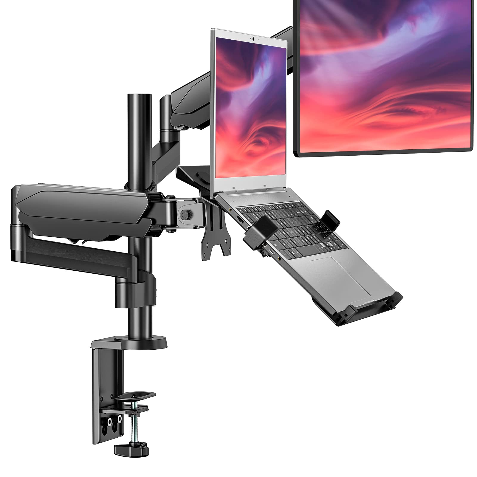 WALI Gas Spring Monitor & Laptop Mount Stand - Adjustable Arm for 15.6