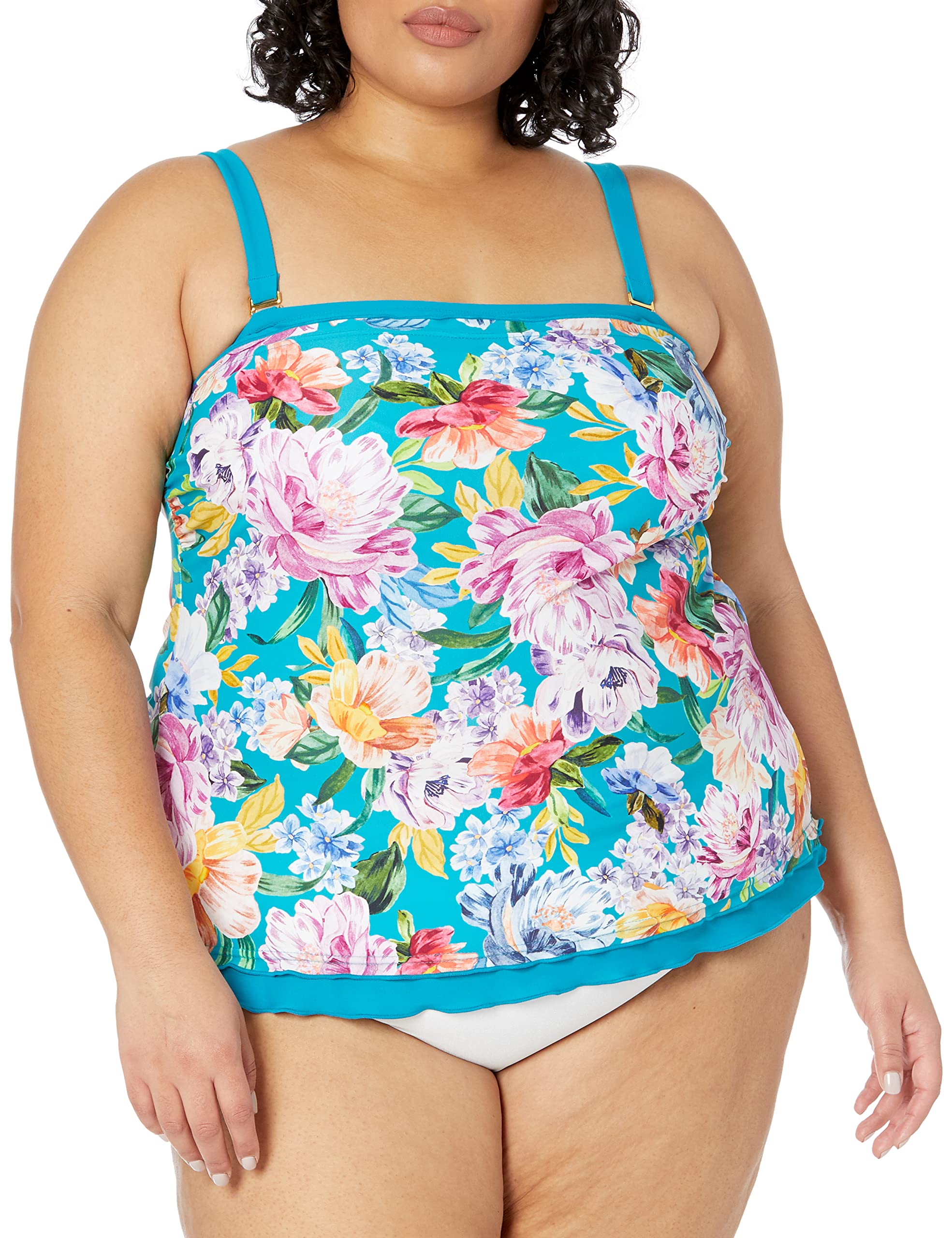 Maxine Of Hollywood Women's Ruffle Bandeau Tankini Swimsuit Top - Sexy Swimwear for Beach, Pool & Vacation - Plus Size & Petite Options Available