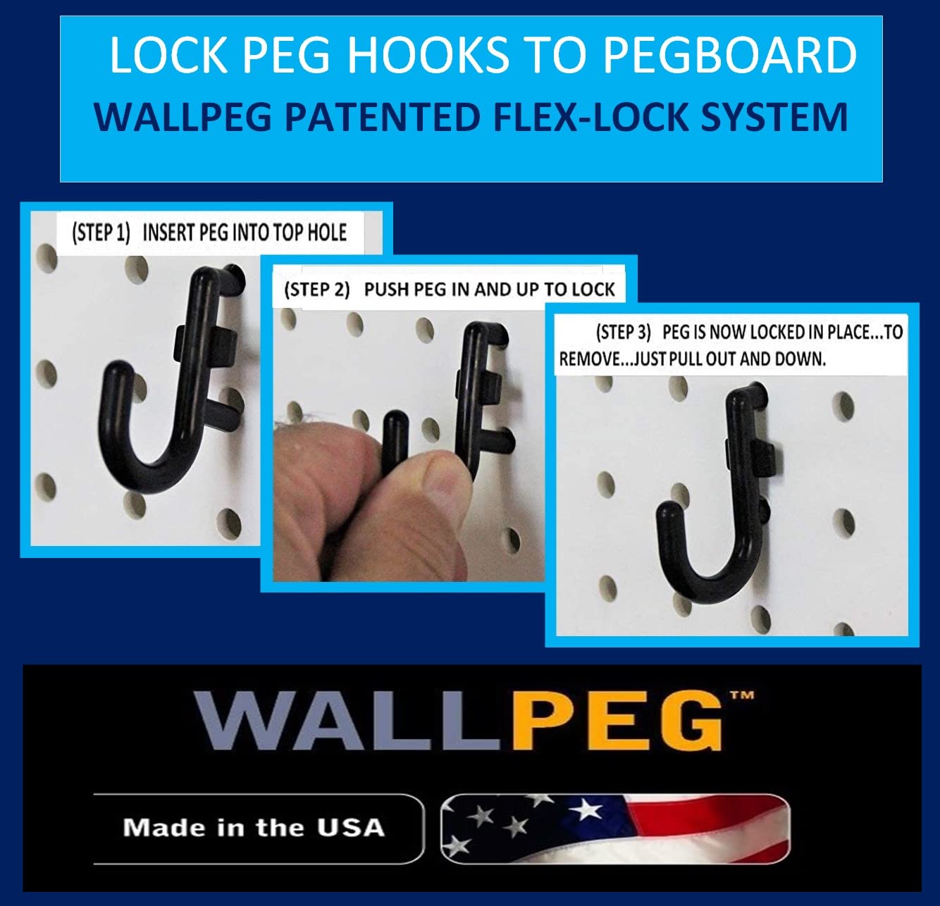 WallPeg PH-5 Pegboard Hooks Kit - Heavy Duty Tool Organizer for Garage, Workshop & Home Storage - Perfect for Wall Mounted Tool Organization