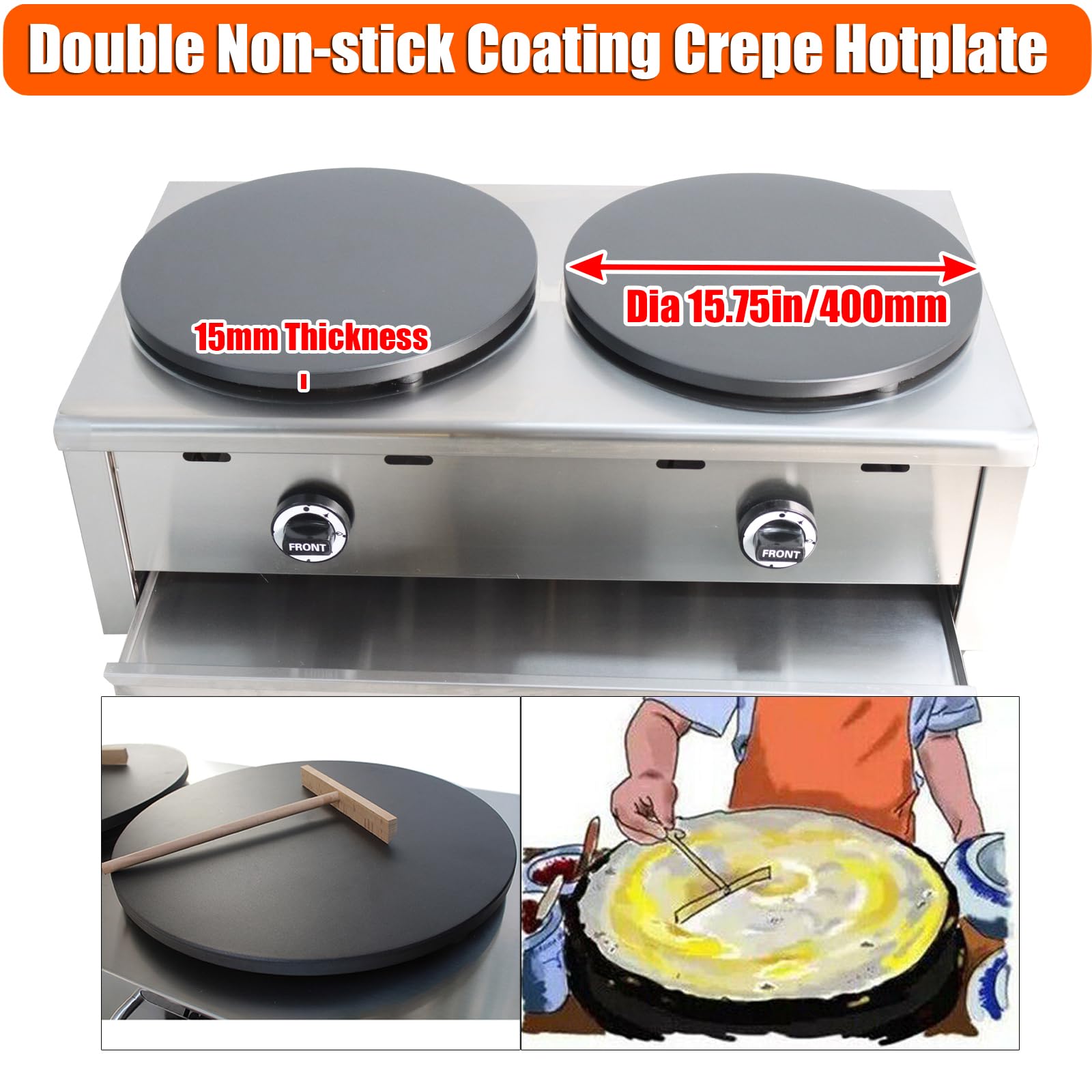 2800Pa LPG Commercial Crepe Maker - 15.7