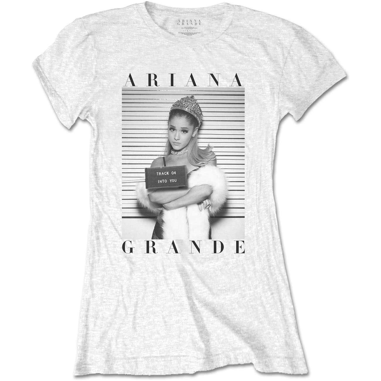 Ariana Grande Mug Shot Junior Top - Large White T-Shirt for Women, Casual Wear & Concert Outfits