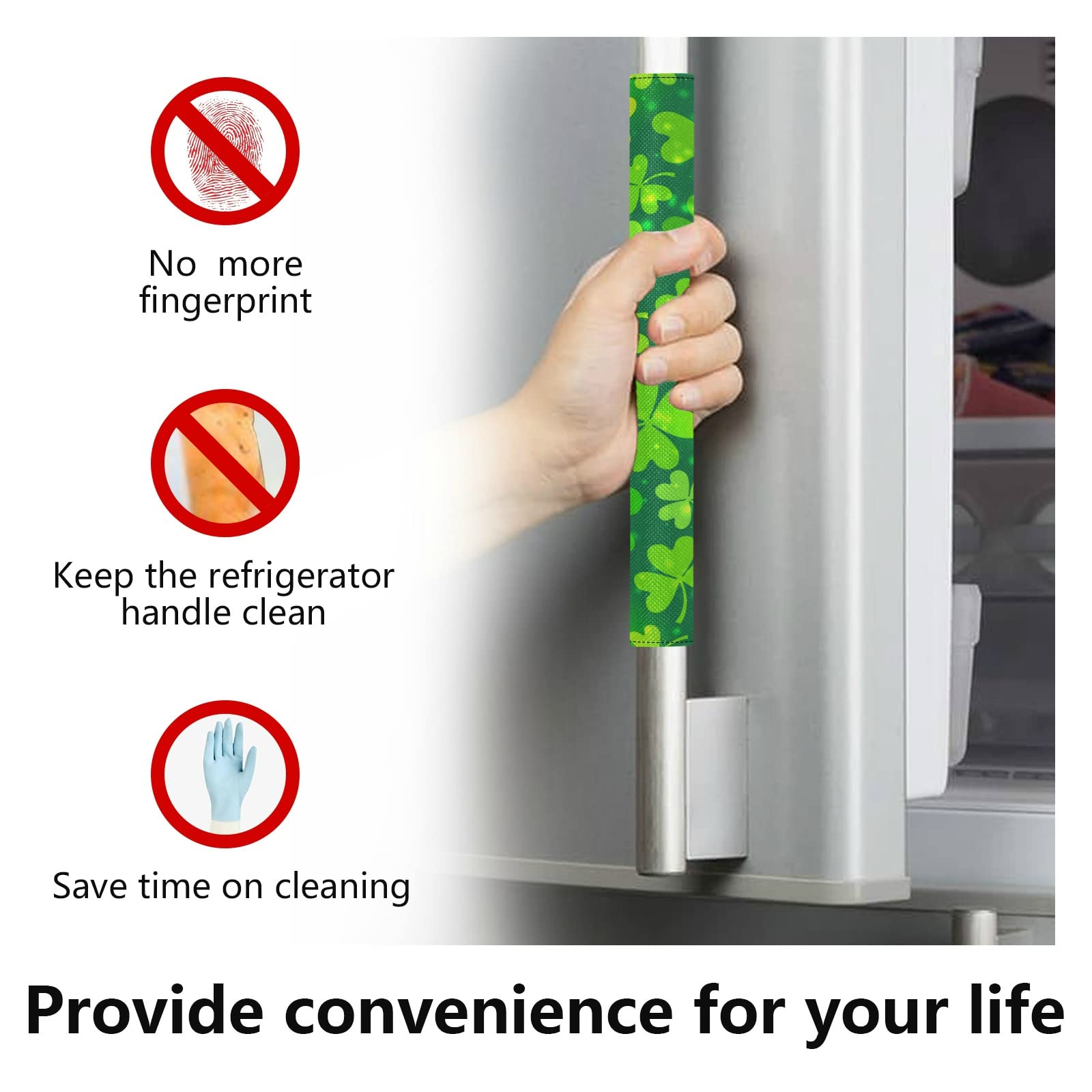Boccsty St. Patrick's Day Refrigerator Handle Covers - 2 Pack Shamrock Leaf Kitchen Appliance Protectors for Fridge, Oven, Dishwasher & Microwave - Festive Home Decor & Handles Protection